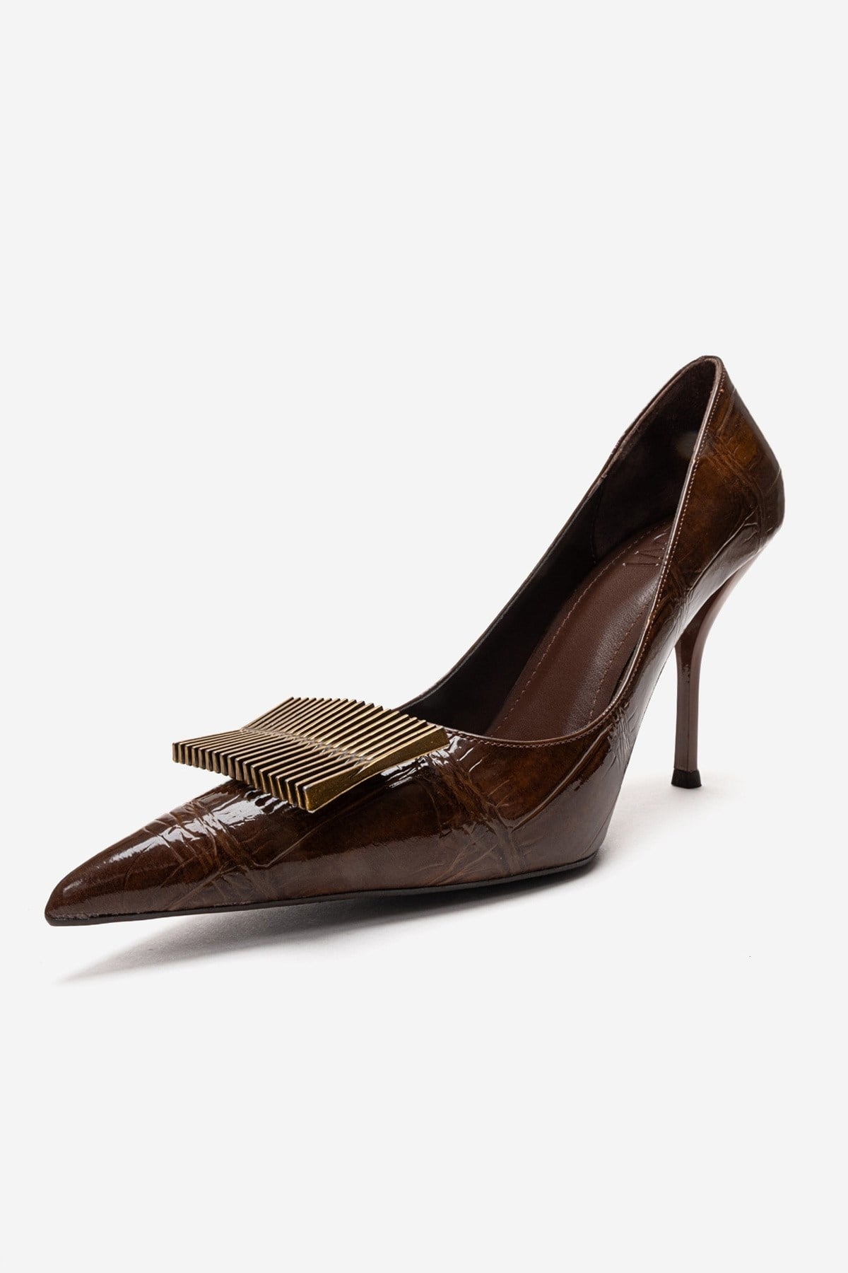 DEXEN - Brown Stiletto Pump – top view showing leather, SimmiUnique