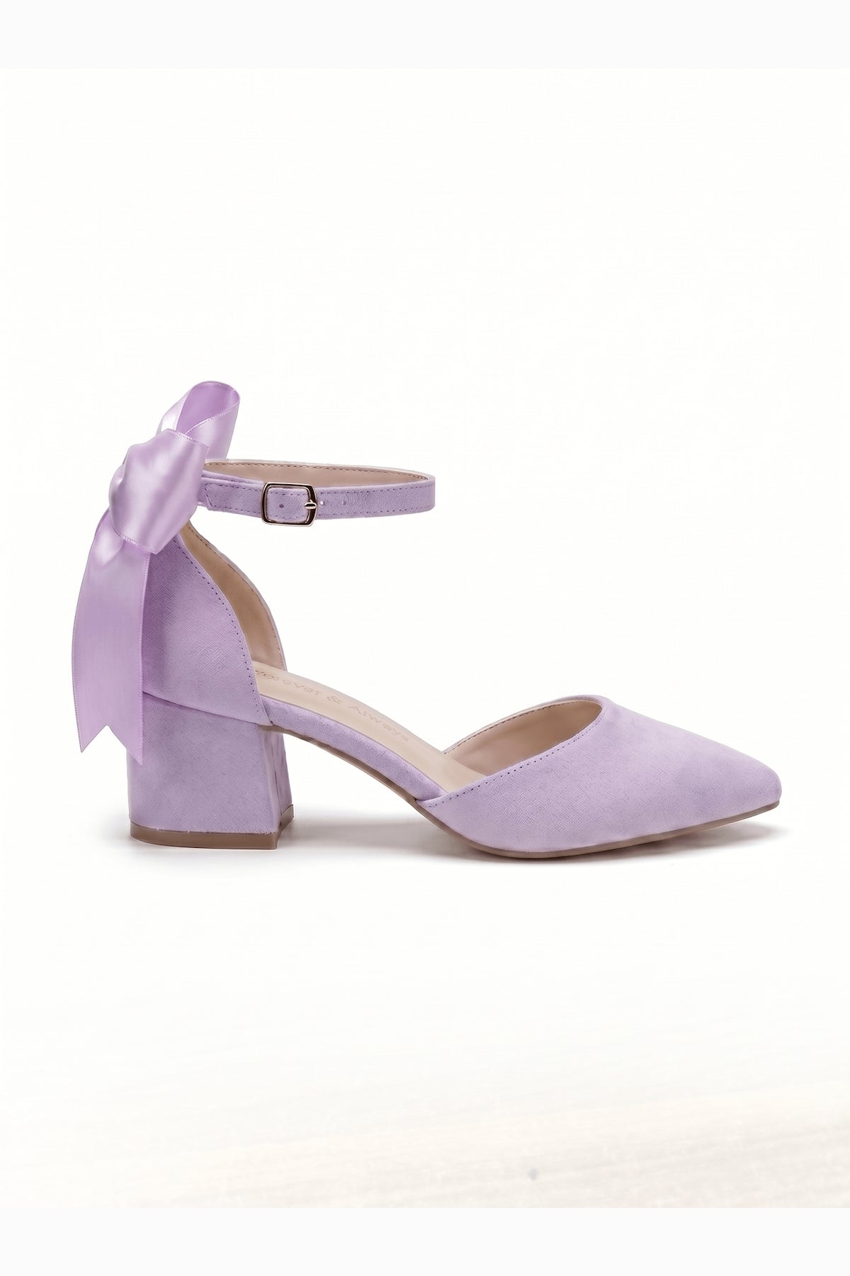 Arielle Lilac Suede Bow Ankle Strap Block Heel Sandal – side view showing bow, suede, red, SimmiUnique