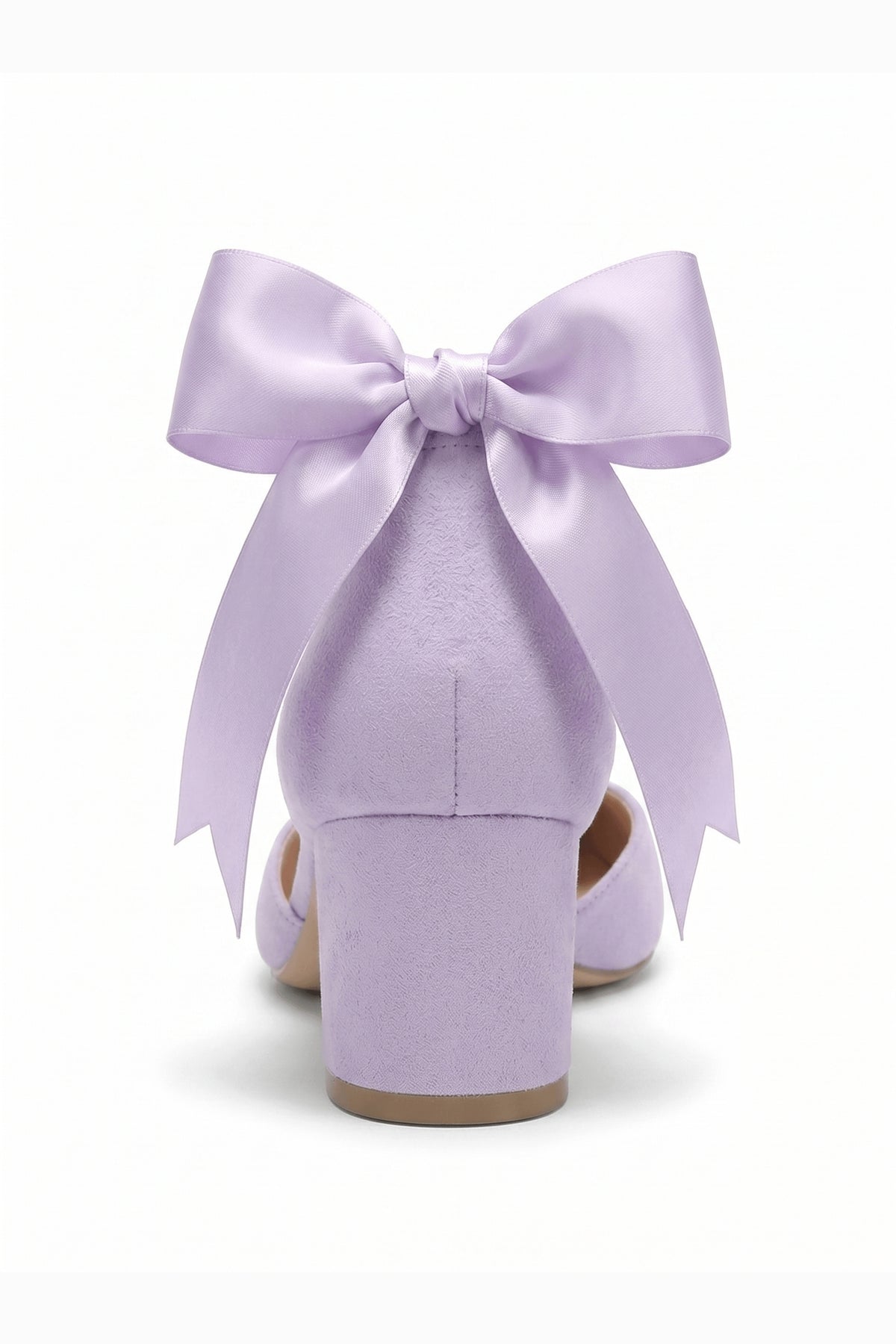 Arielle Lilac Suede Bow Ankle Strap Block Heel Sandal – detail view showing bow, suede, red, SimmiUnique