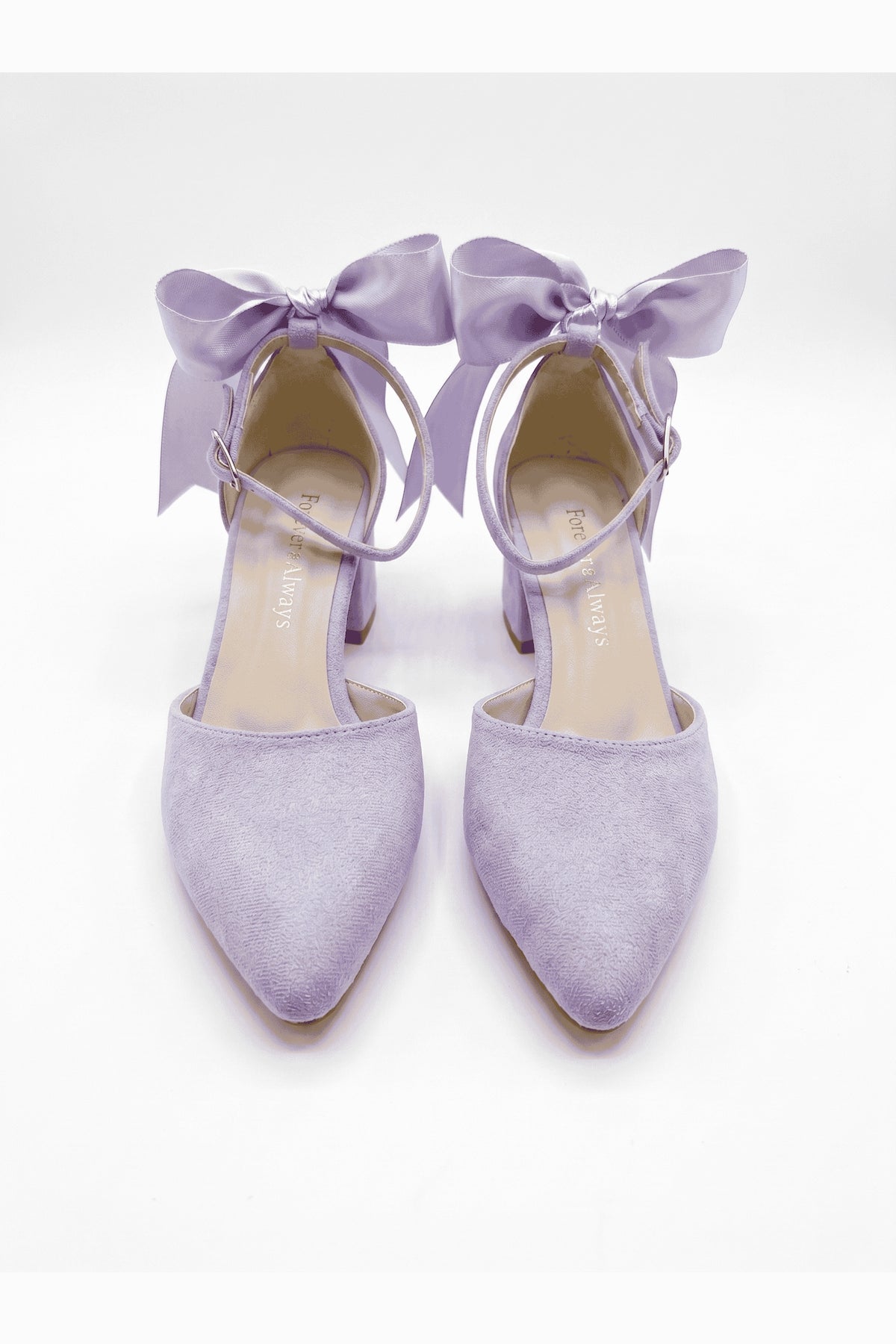 Arielle Lilac Suede Bow Ankle Strap Block Heel Sandal – back view showing bow, suede, red, SimmiUnique