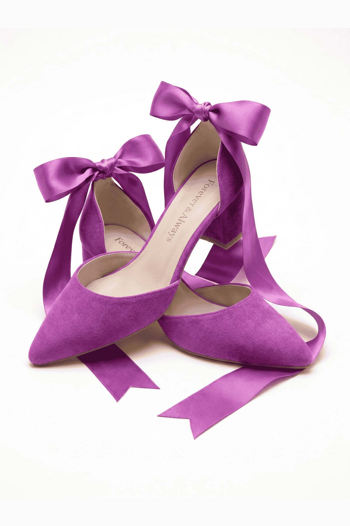 Fiona Fuchsia Suede Bow Ankle Strap Block Heel Pump – back view showing bow, suede, red, SimmiUnique