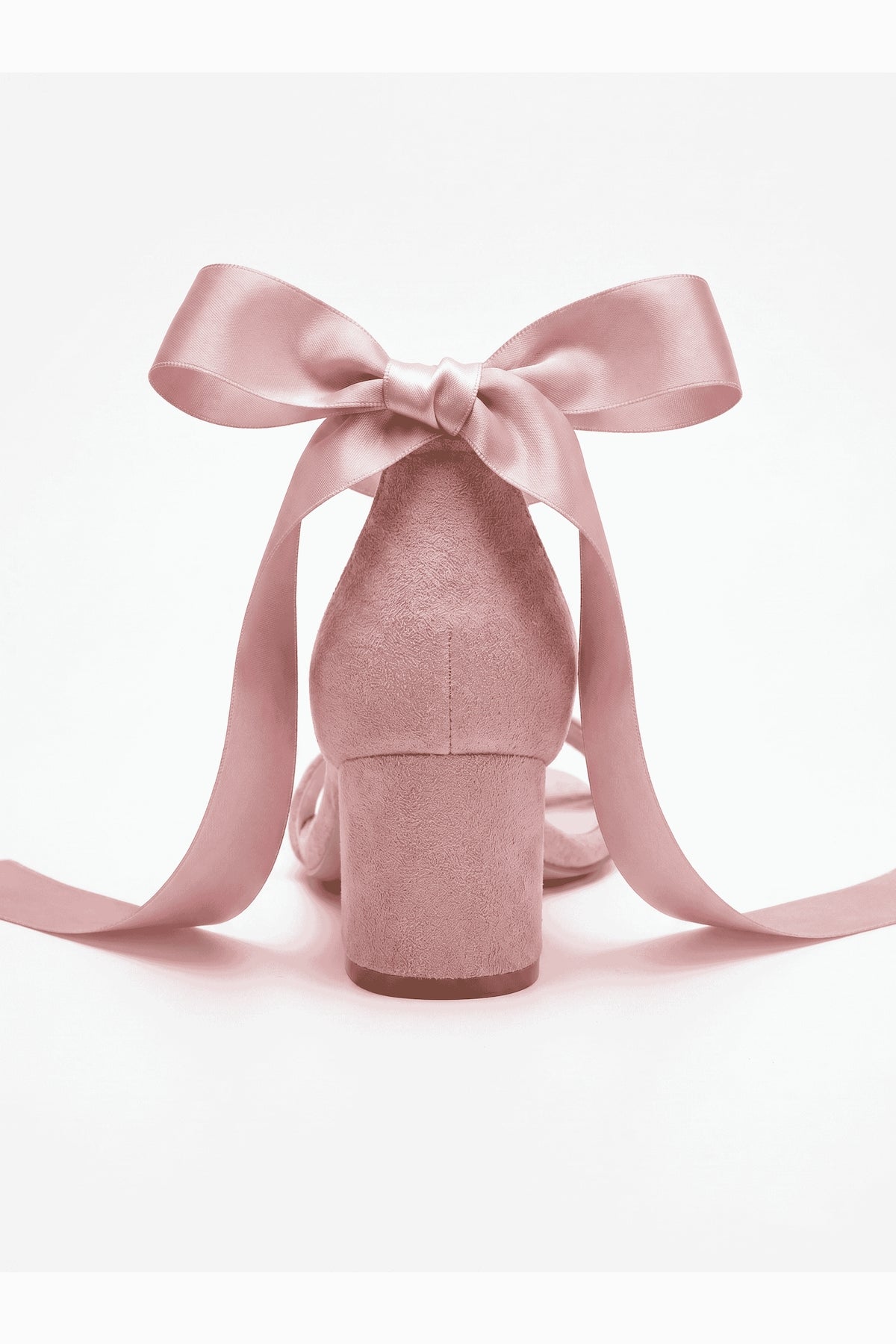 Rova Dusty Pink Suede Satin Bow Block Heel Sandal – detail view showing bow, satin, suede, SimmiUnique