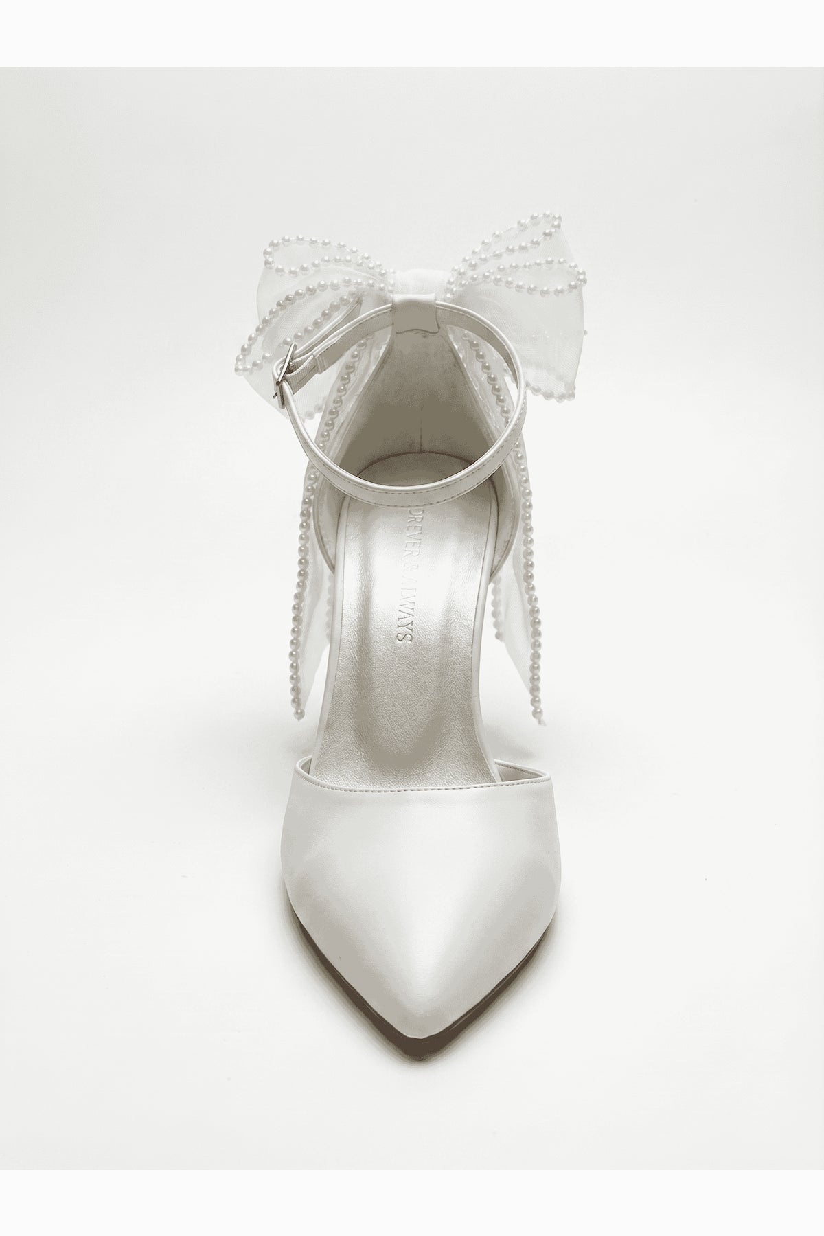 Elvienne Pointed Toe Bow Detail Block Heel Bridal Sandals – heel view showing bow, ivory, red, SimmiUnique