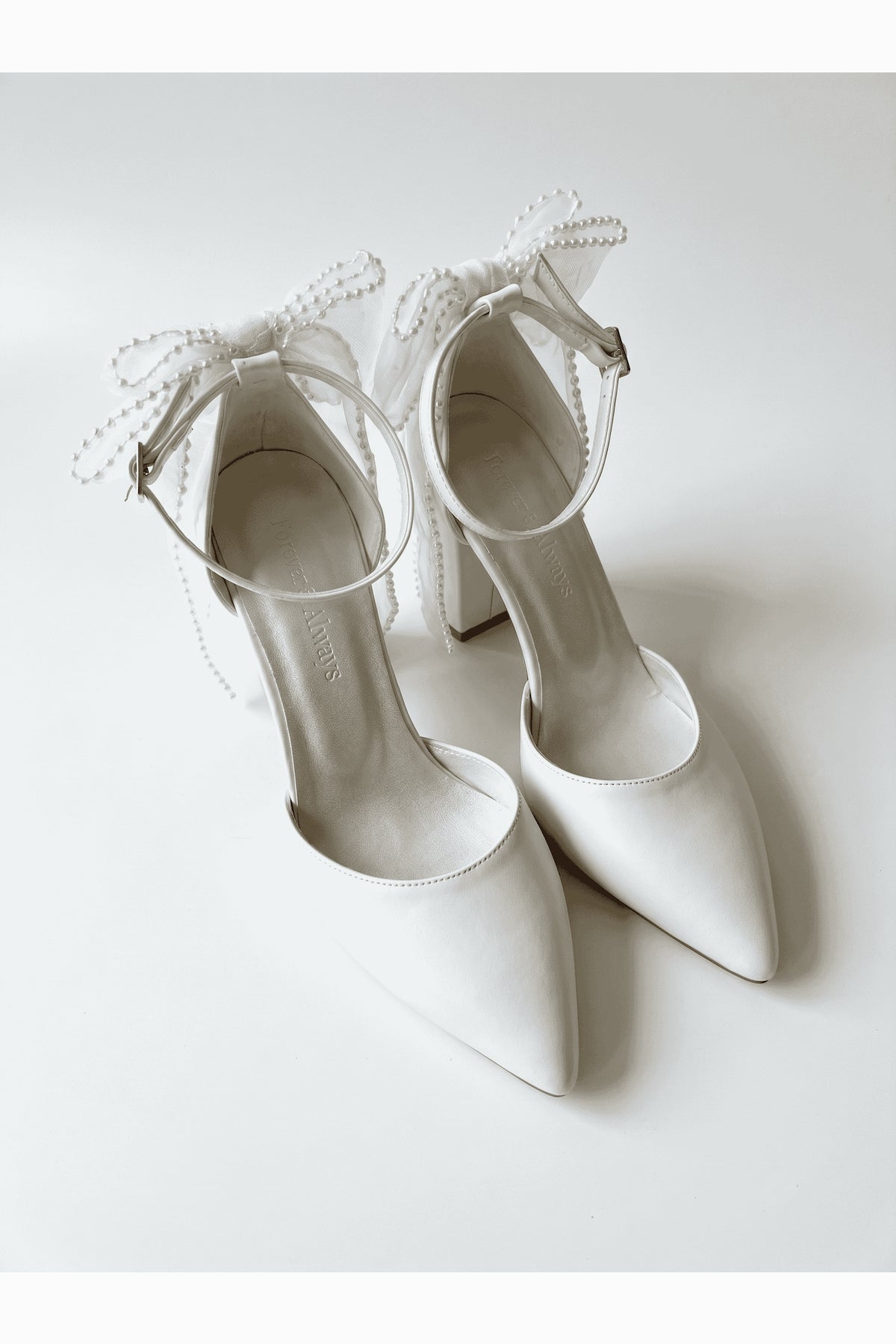 Elvienne Pointed Toe Bow Detail Block Heel Bridal Sandals – back view showing bow, ivory, red, SimmiUnique