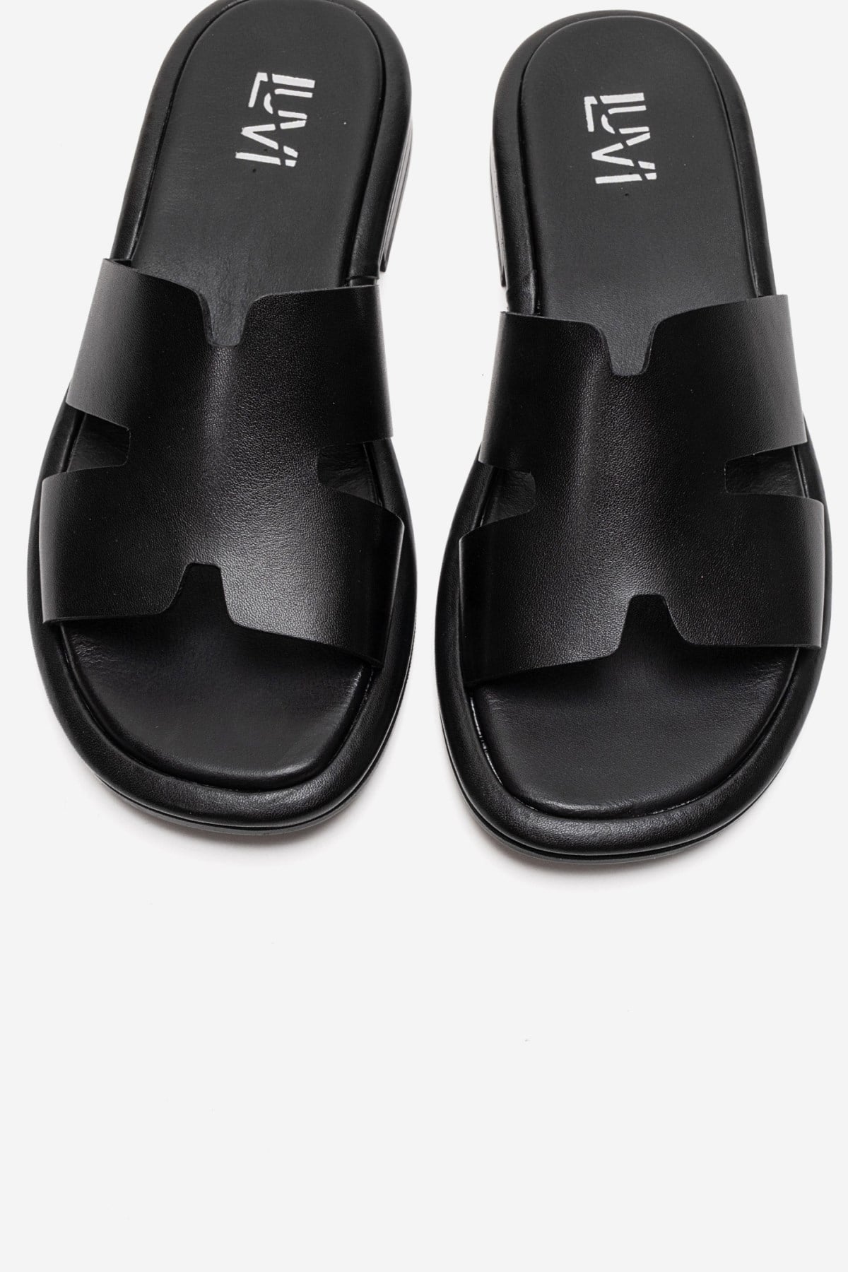BRIO - Black Genuine Leather Slide – side view showing leather, black, SimmiUnique