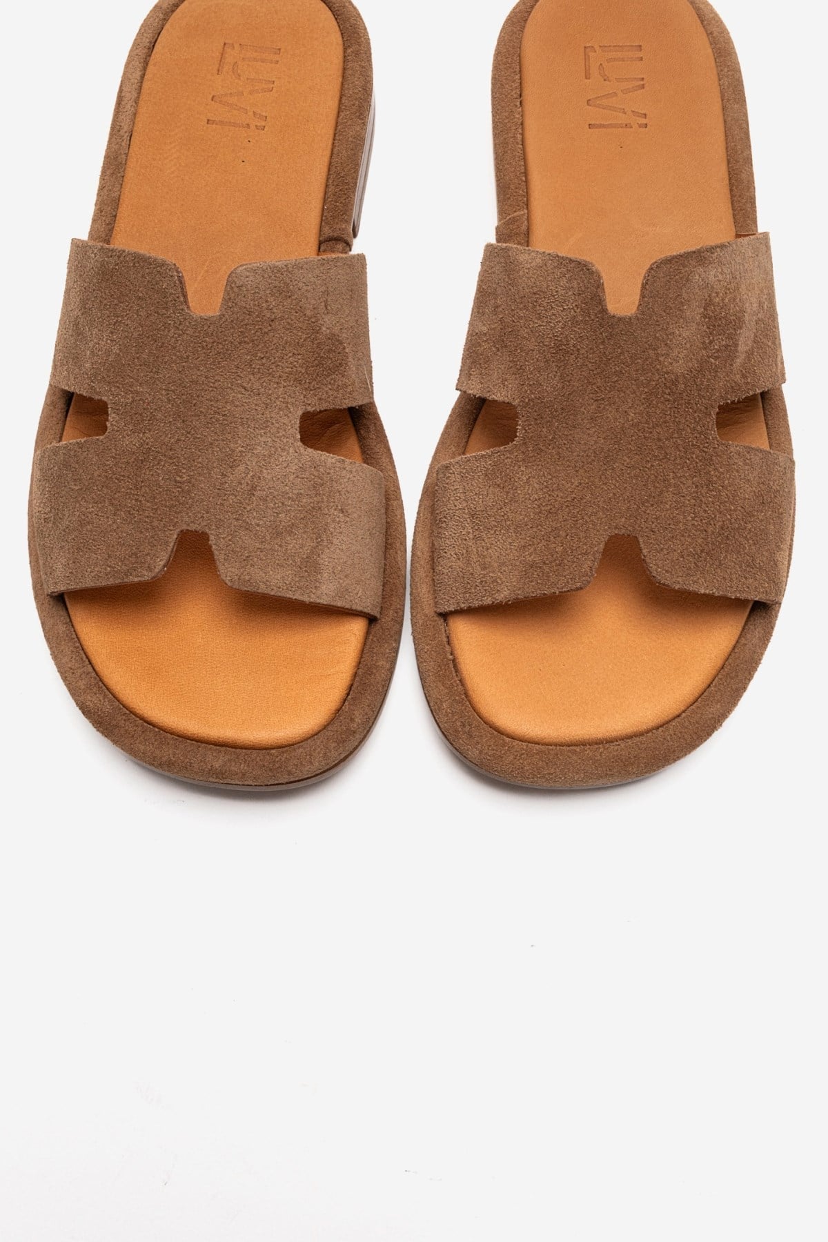 BRIO - Camel Genuine Leather Slide – side view showing leather, suede, SimmiUnique