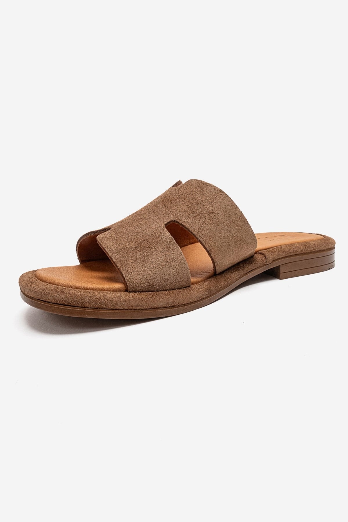 BRIO - Camel Genuine Leather Slide – top view showing leather, suede, SimmiUnique
