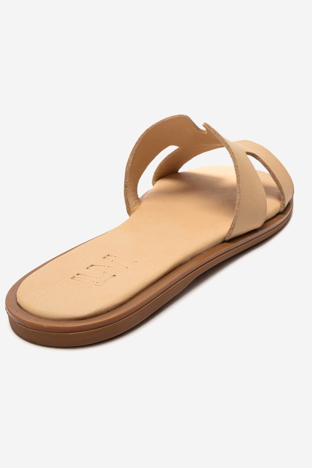BIORA - Taupe Genuine Leather Slide – back view showing leather, SimmiUnique