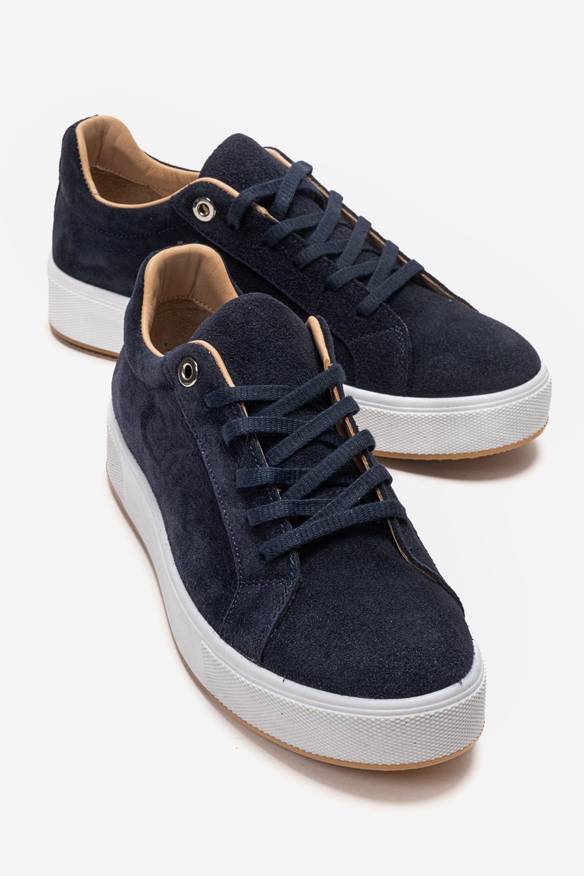PALLEN - Navy Genuine Leather Casual Sneaker – front three-quarter view showing leather, suede, SimmiUnique