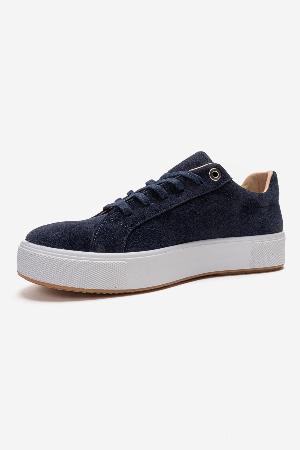 PALLEN - Navy Genuine Leather Casual Sneaker – top view showing leather, suede, SimmiUnique
