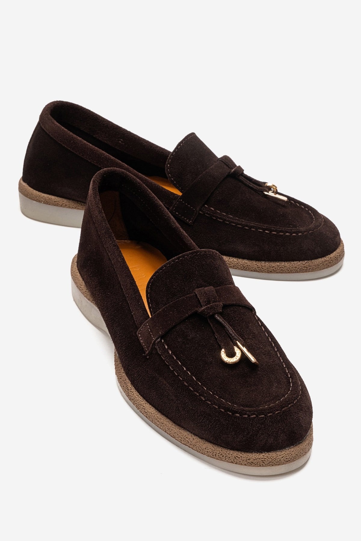 ILVENA - Brown Genuine Leather Loafer – front three-quarter view showing leather, suede, SimmiUnique