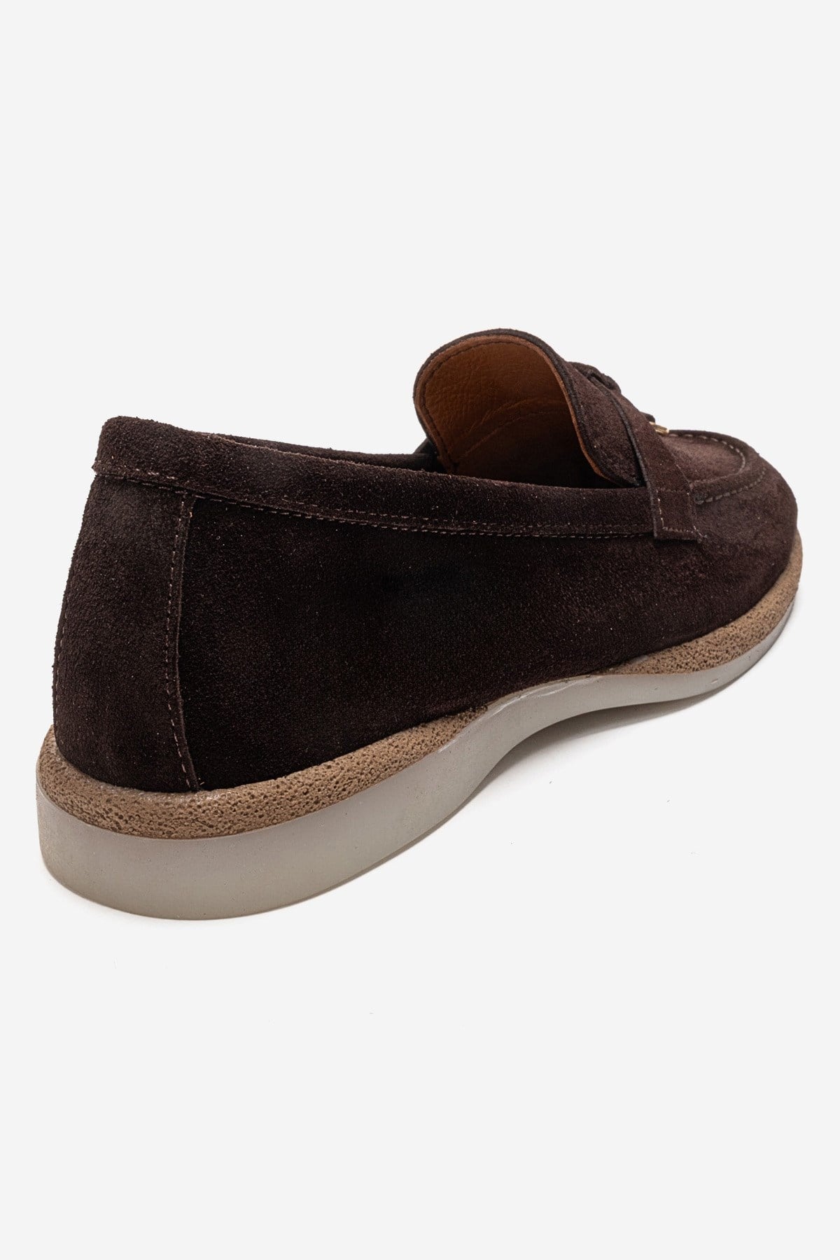 ILVENA - Brown Genuine Leather Loafer – back view showing leather, suede, SimmiUnique