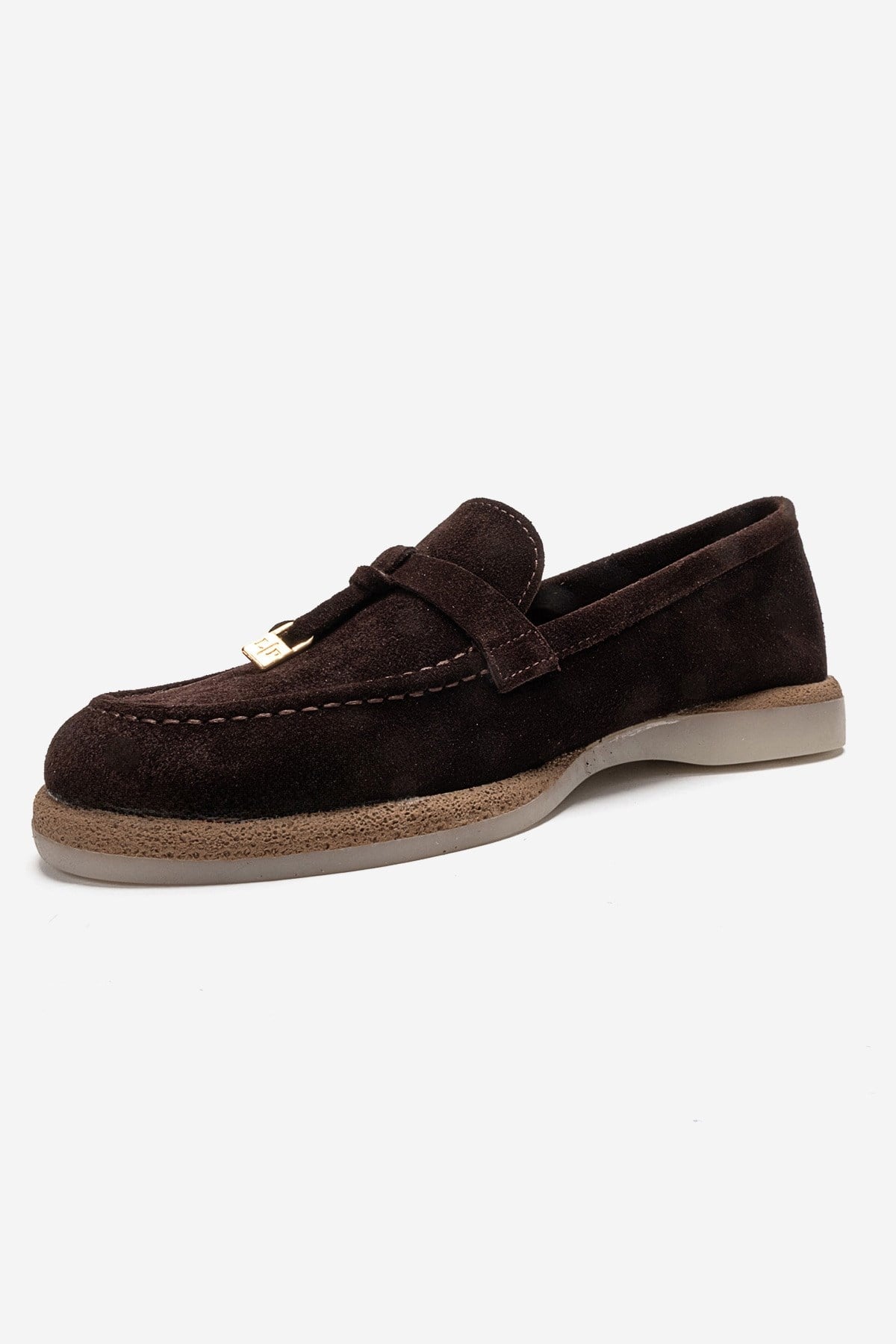 ILVENA - Brown Genuine Leather Loafer – top view showing leather, suede, SimmiUnique