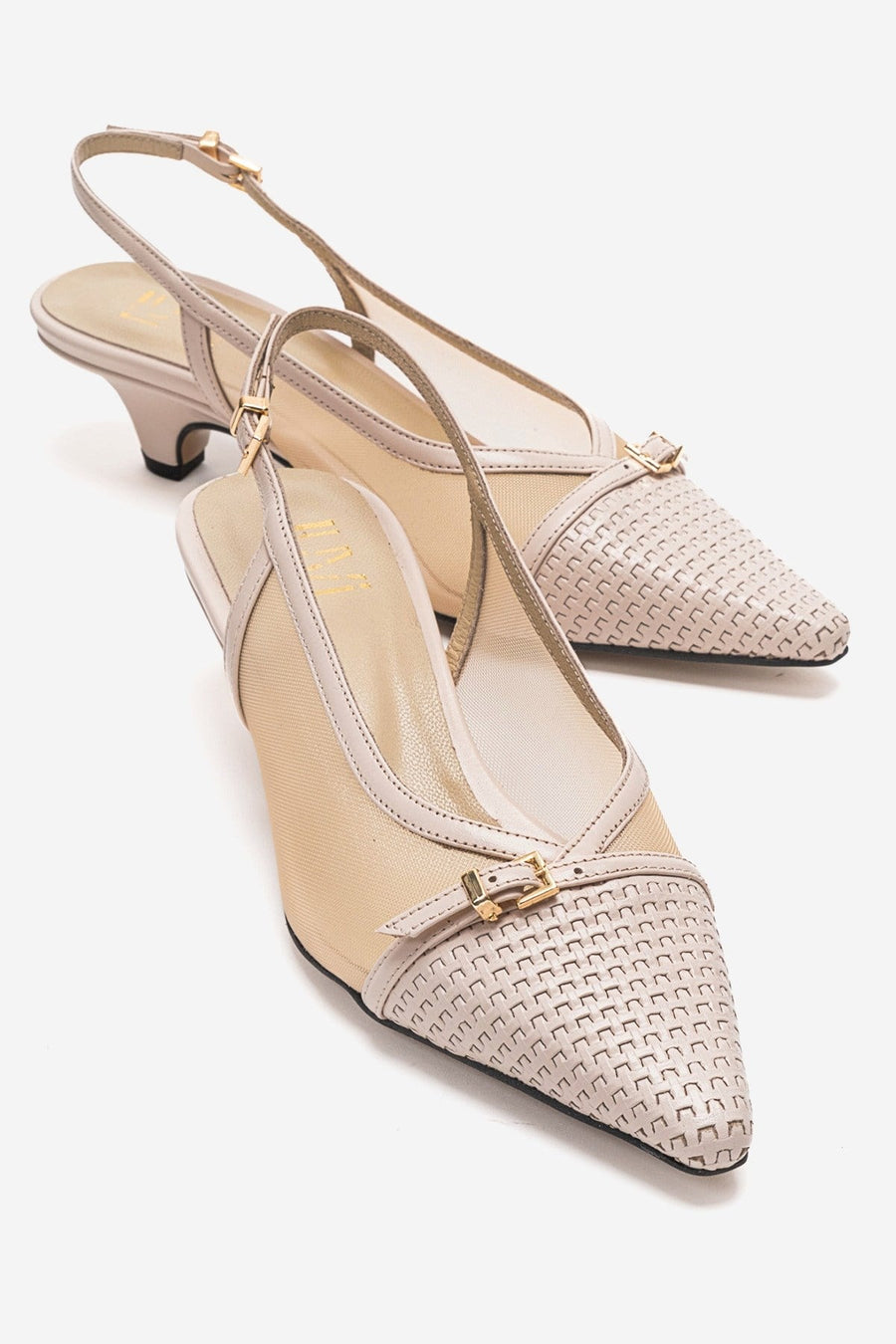LAVIERA - Beige Genuine Leather Slingback Low Heel Pump