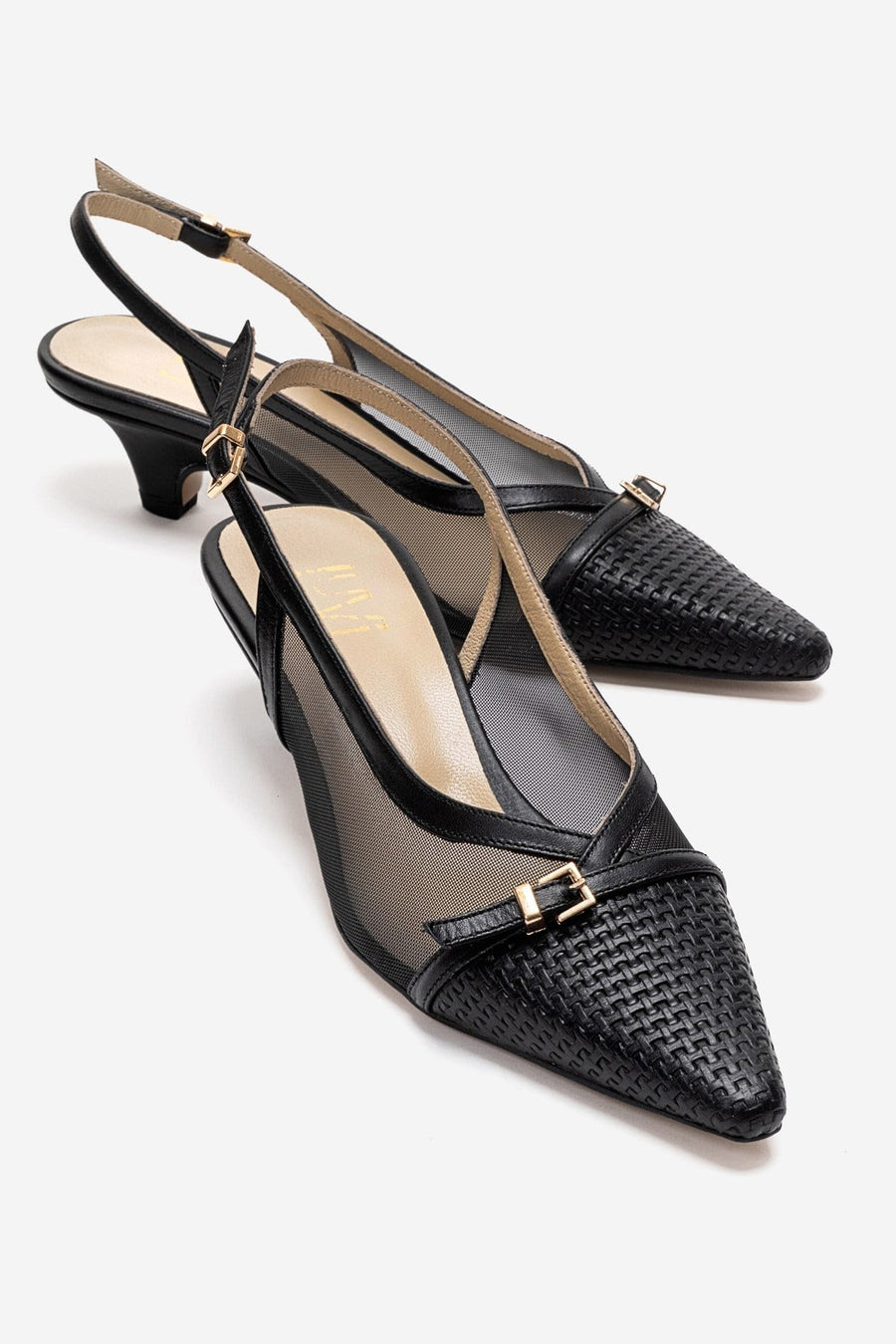 LAVIERA - Black Genuine Leather Slingback Low Heel Pump