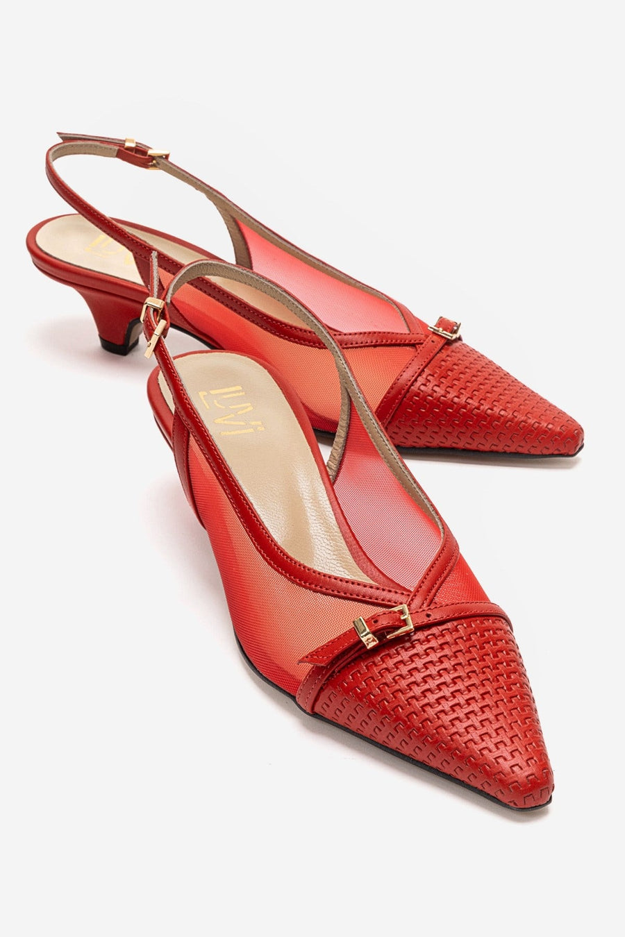LAVIERA - Red Genuine Leather Slingback Low Heel Pump