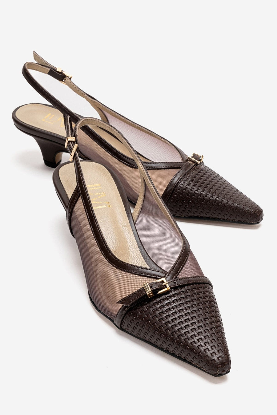 LAVIERA - Cognac Genuine Leather Slingback Low Heel Pump