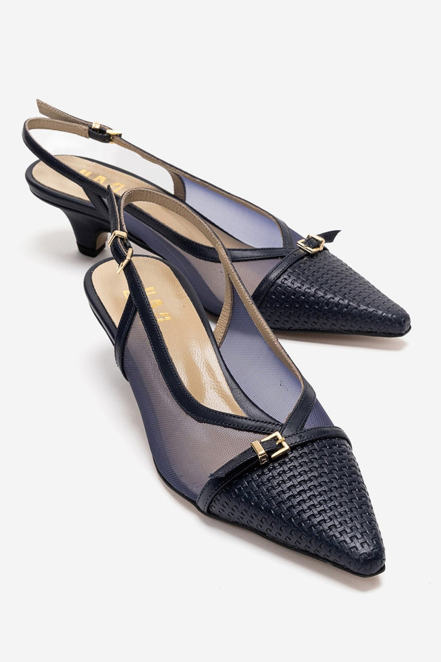 LAVIERA - Navy Genuine Leather Slingback Low Heel Pump