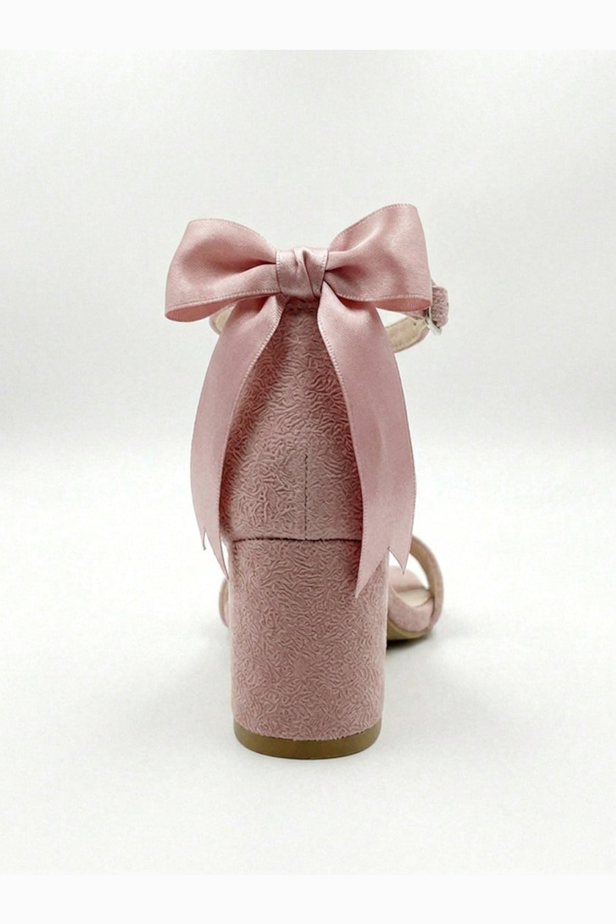 Rochelle Dusty Pink Suede Ankle Strap Block Heel Sandal – detail view showing satin, suede, pink, SimmiUnique