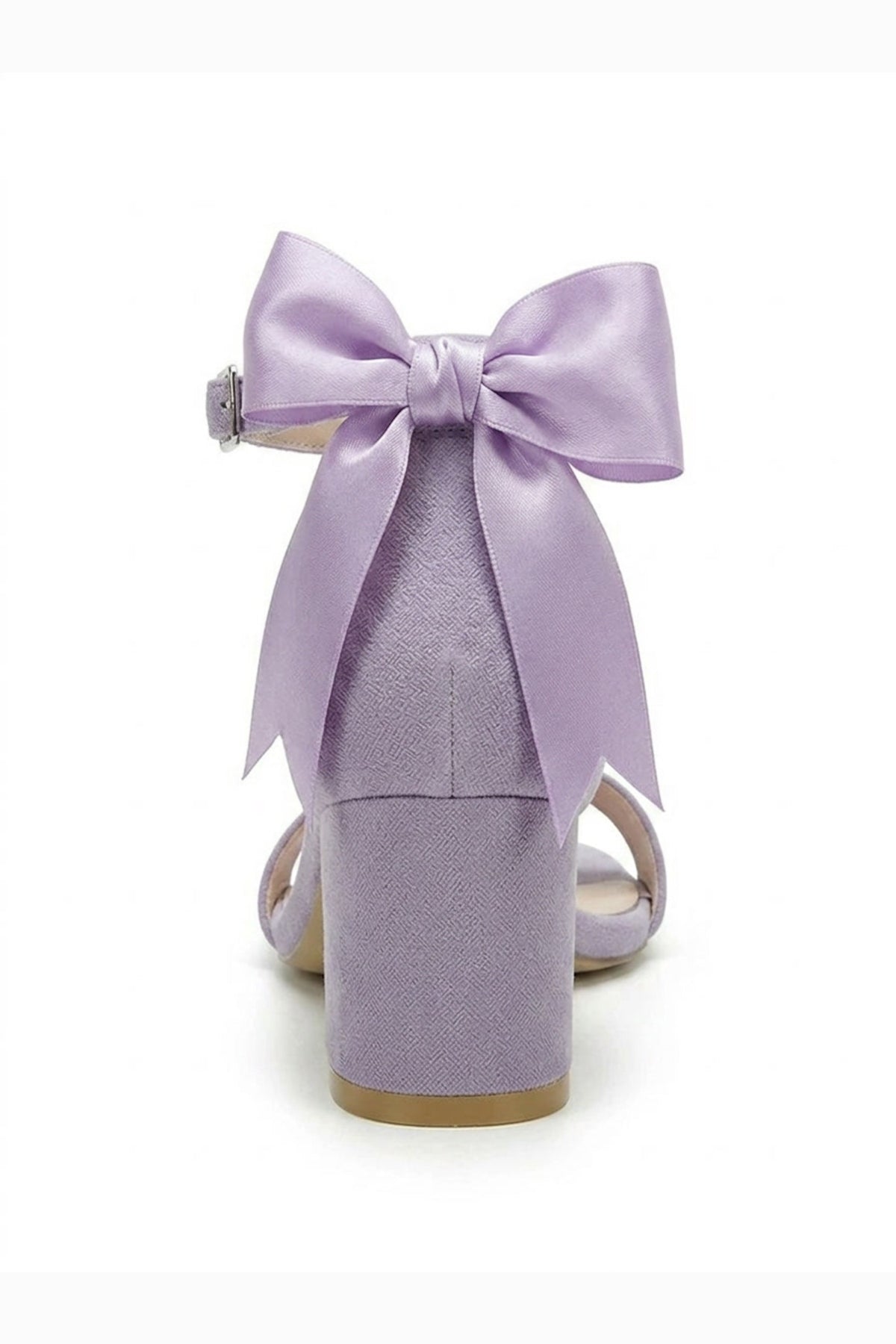 Rochelle Lilac Suede Ankle Strap Block Heel Sandal – detail view showing satin, suede, red, SimmiUnique