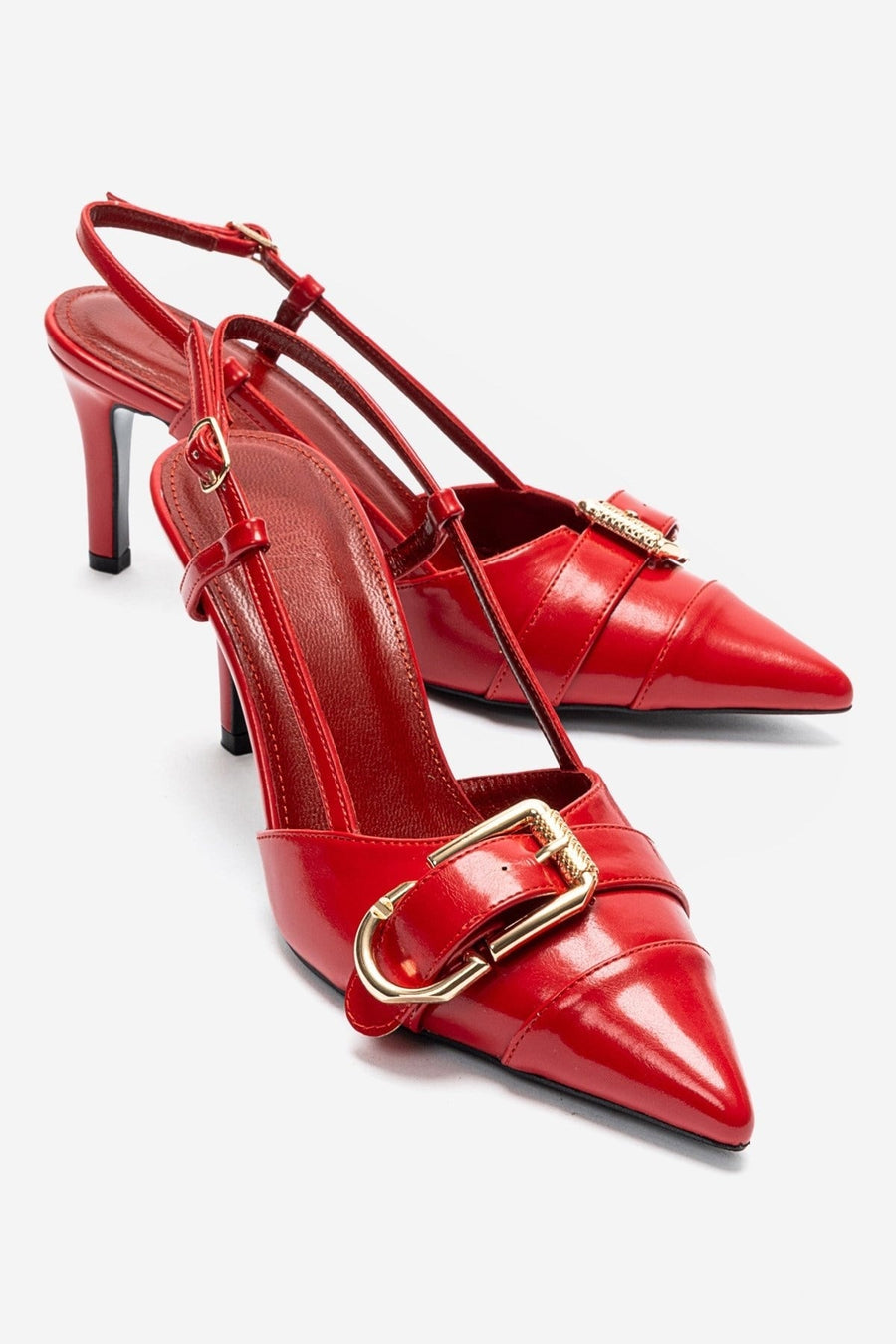 NOEN - Red Buckled Pointed Toe Stiletto Pump