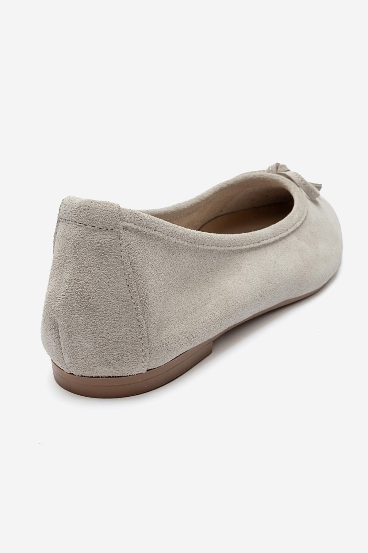 UMIEL - Beige Genuine Leather Bow Ballet Flat – back view showing bow, leather, suede, SimmiUnique