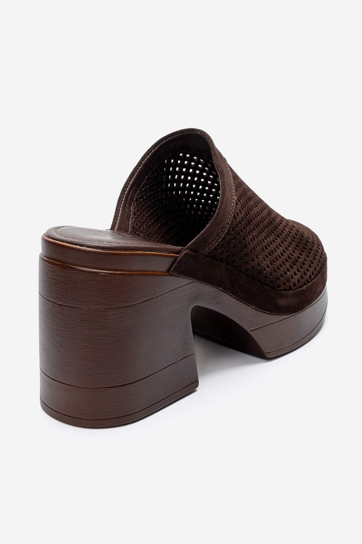 DEJAS - Brown Genuine Suede Leather Block Heel Slide – back view showing leather, suede, SimmiUnique