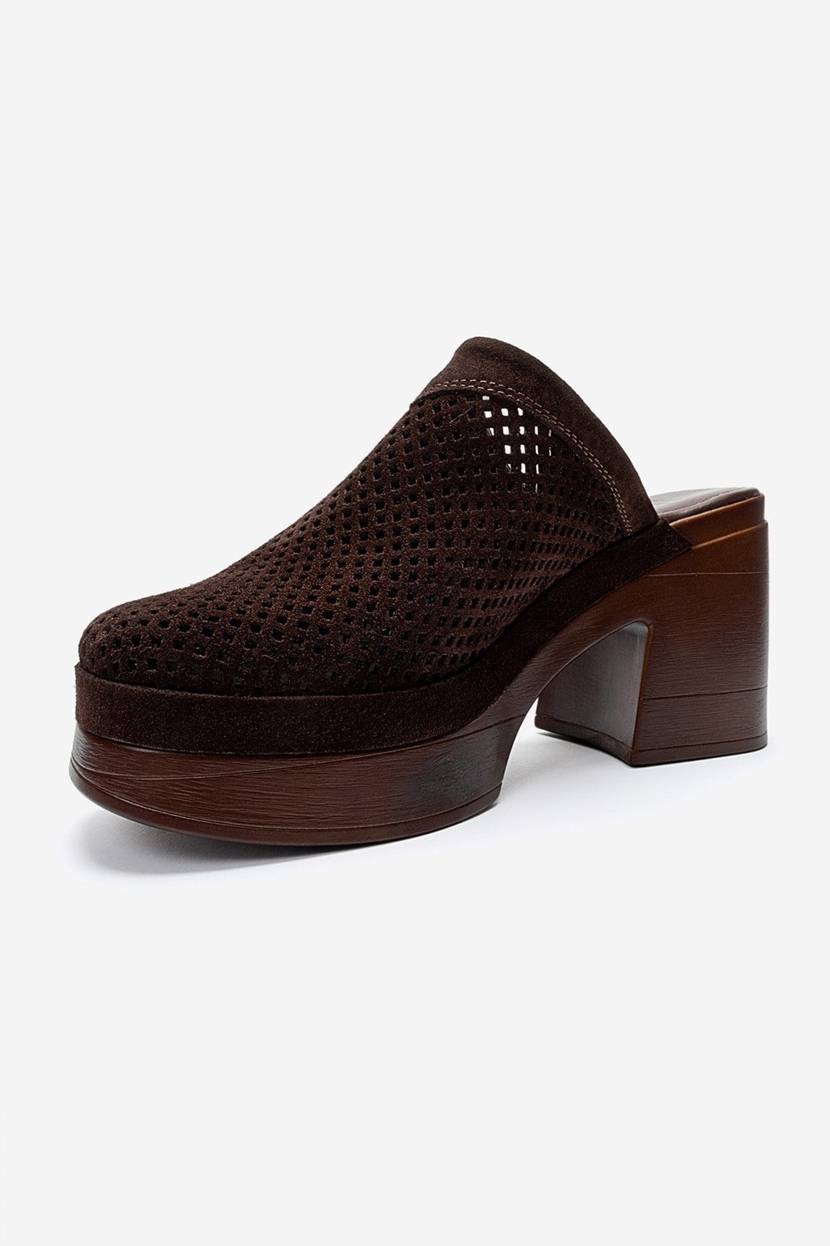 DEJAS - Brown Genuine Suede Leather Block Heel Slide – top view showing leather, suede, SimmiUnique