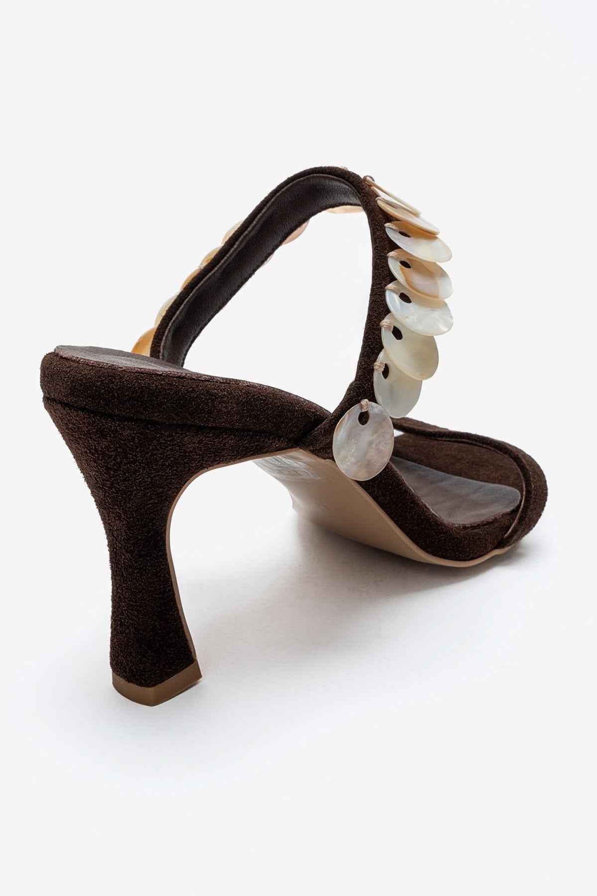 ARUND - Brown Genuine Leather Stiletto Heel Slide – back view showing leather, suede, red, SimmiUnique