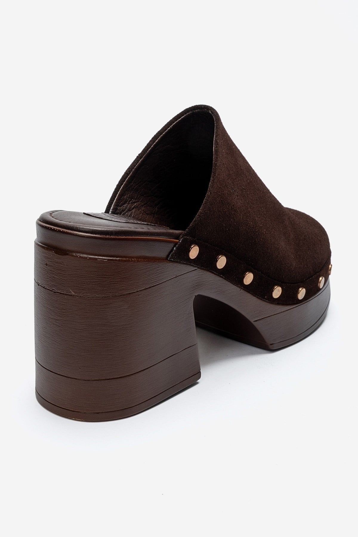 BELLUNE - Brown Genuine Leather Platform Block Heel Mule – back view showing leather, suede, SimmiUnique