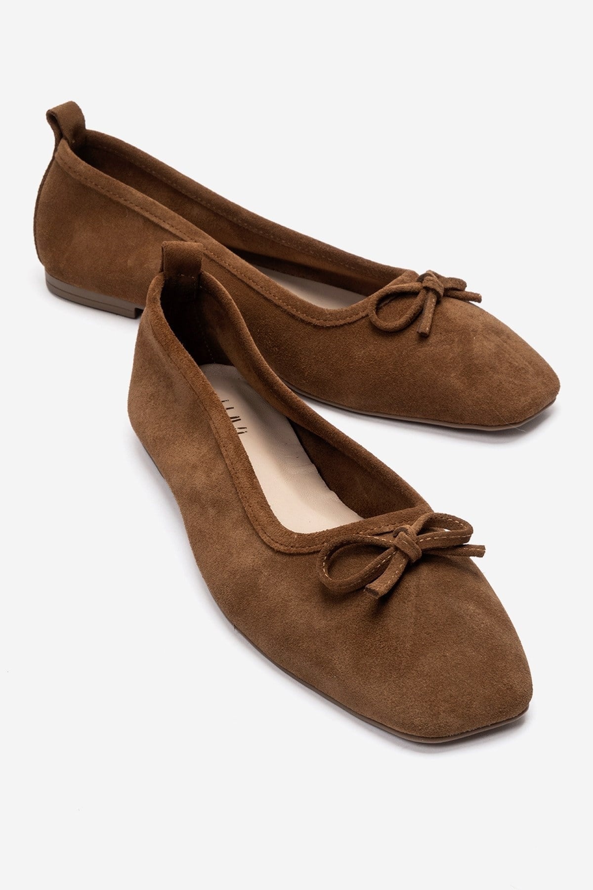 Sosa - Cognac Genuine Leather Square Toe Bow Ballet Flat – front three-quarter view showing bow, leather, SimmiUnique