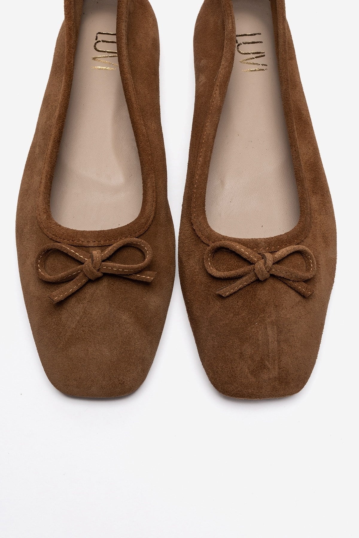 Sosa - Cognac Genuine Leather Square Toe Bow Ballet Flat – side view showing bow, leather, SimmiUnique