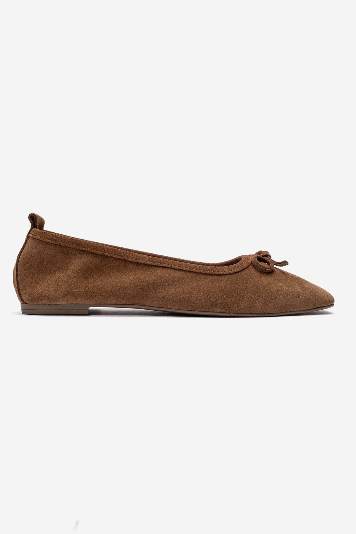 Sosa - Cognac Genuine Leather Square Toe Bow Ballet Flat – heel view showing bow, leather, SimmiUnique