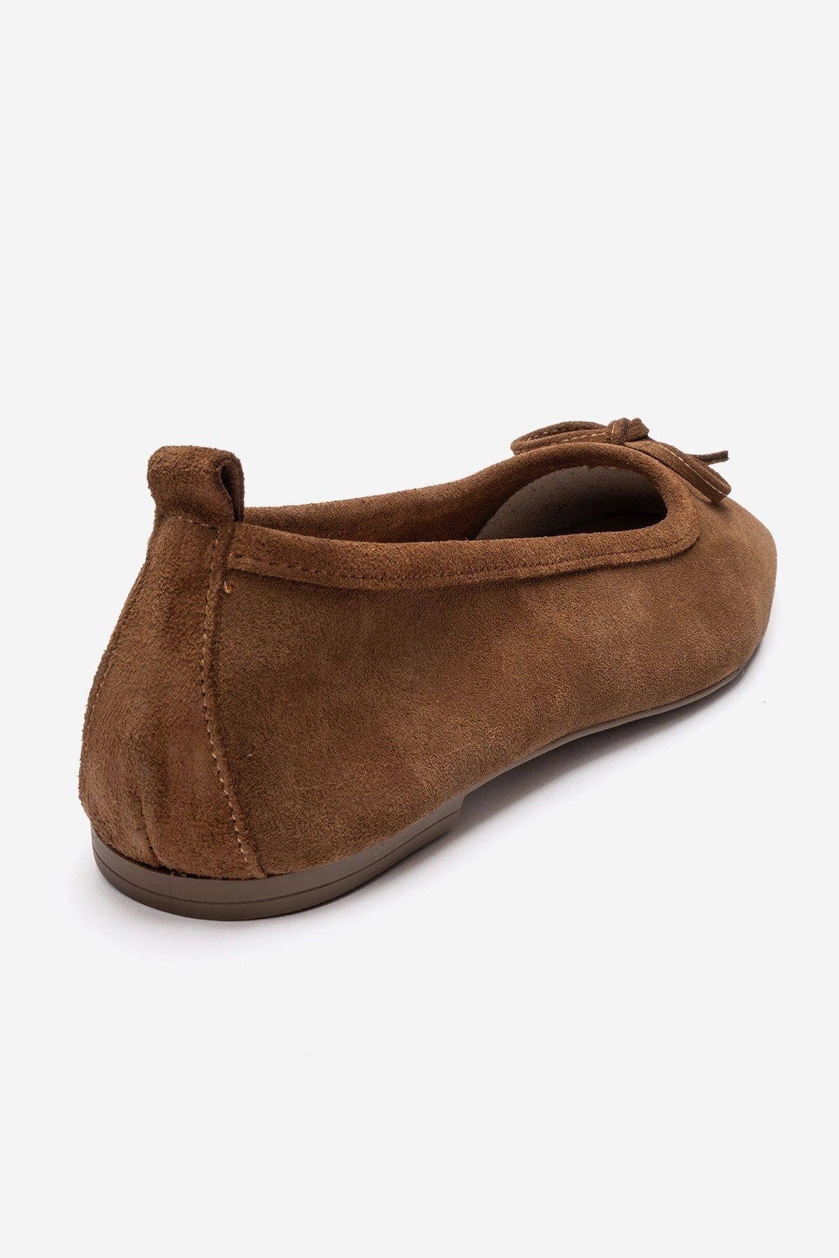 Sosa - Cognac Genuine Leather Square Toe Bow Ballet Flat – back view showing bow, leather, SimmiUnique