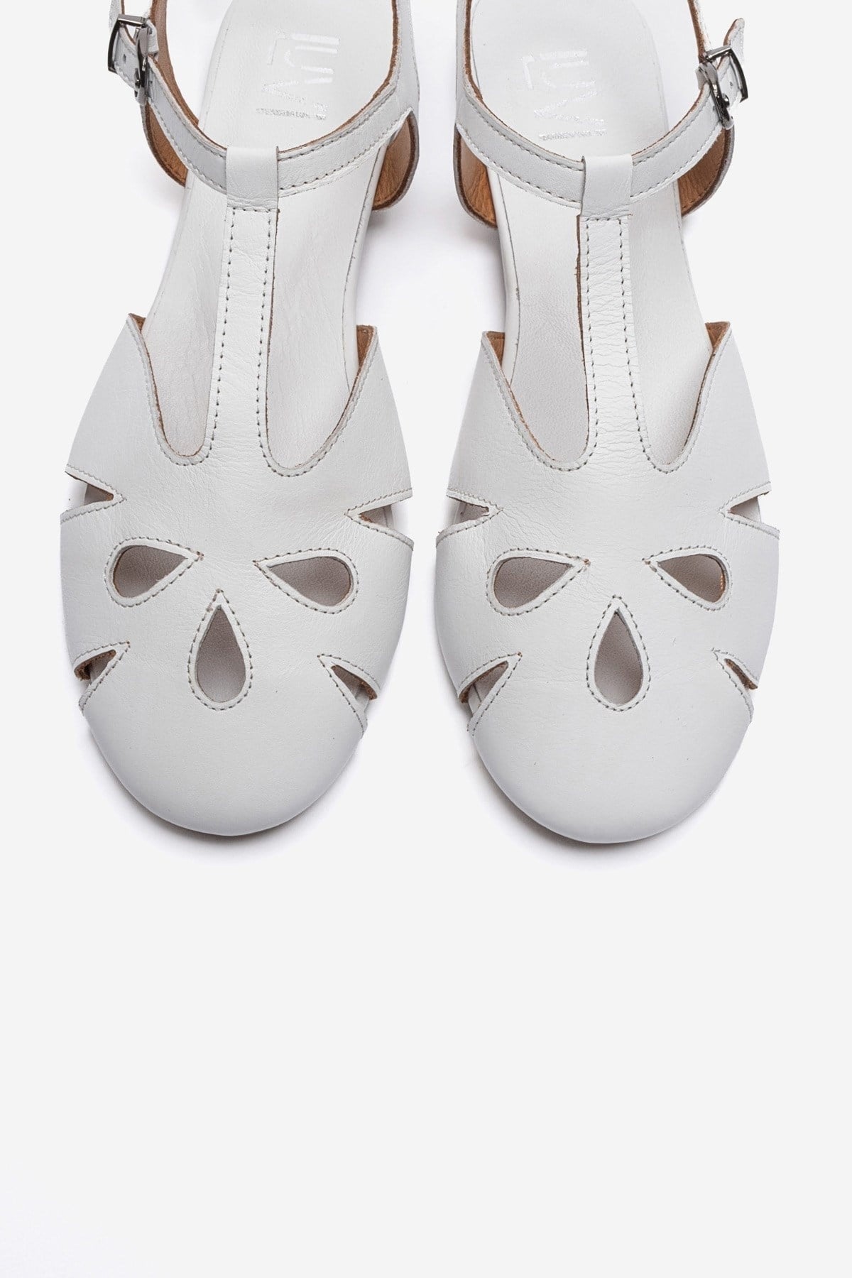 NATHALIE - White Genuine Leather Sandal – side view showing leather, white, SimmiUnique