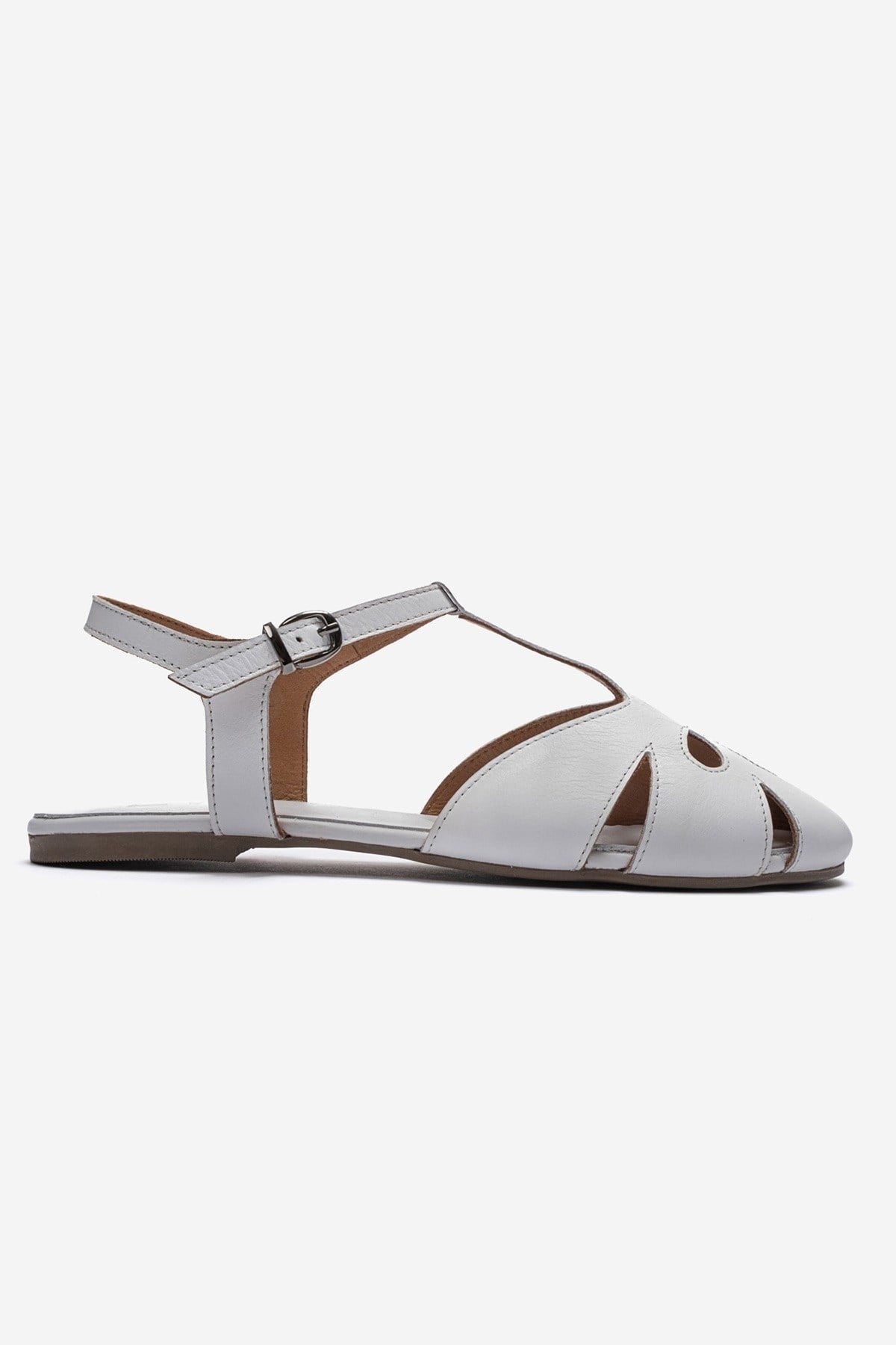 NATHALIE - White Genuine Leather Sandal – heel view showing leather, white, SimmiUnique