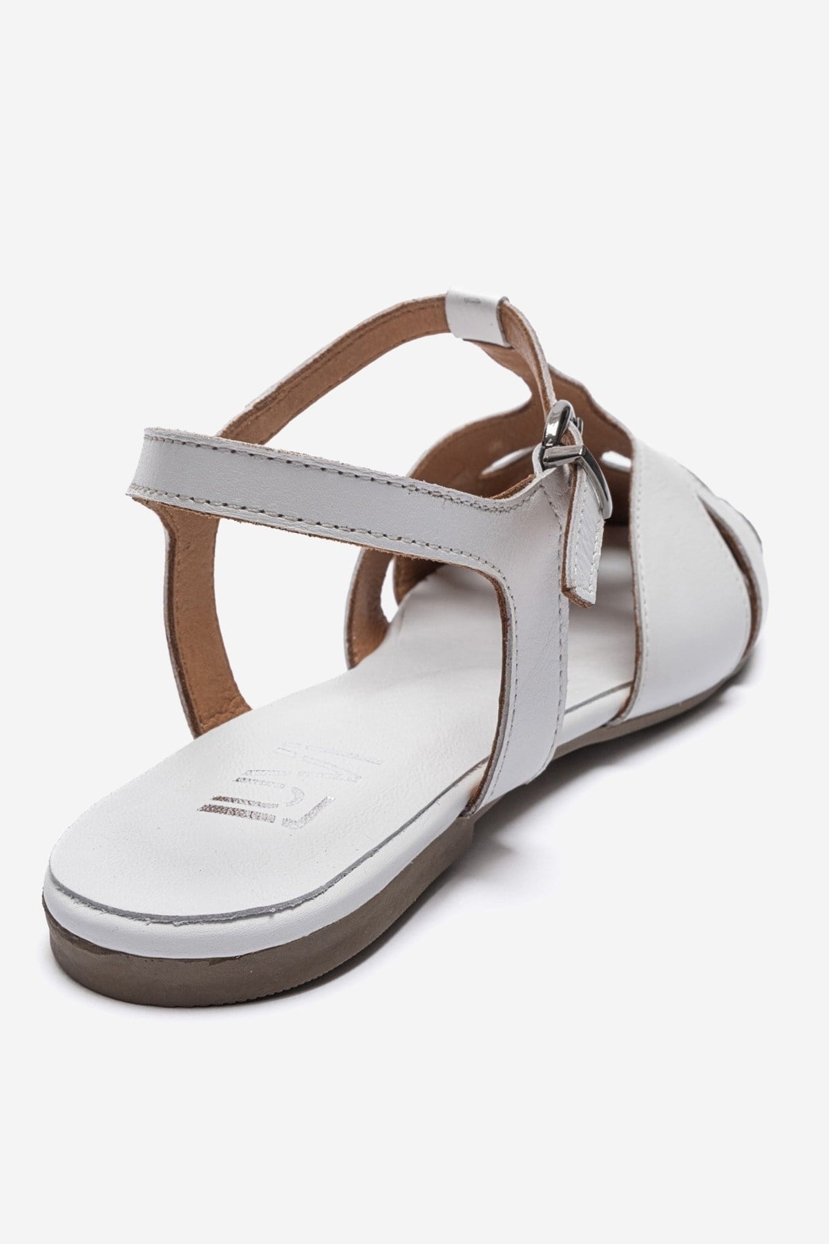NATHALIE - White Genuine Leather Sandal – back view showing leather, white, SimmiUnique