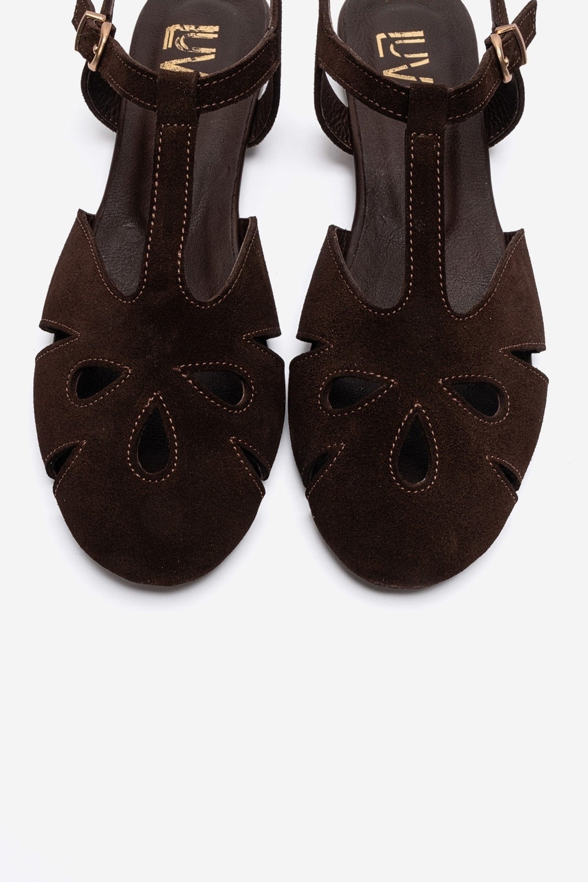 NATHALIE - Brown Genuine Leather Sandal – side view showing leather, suede, SimmiUnique