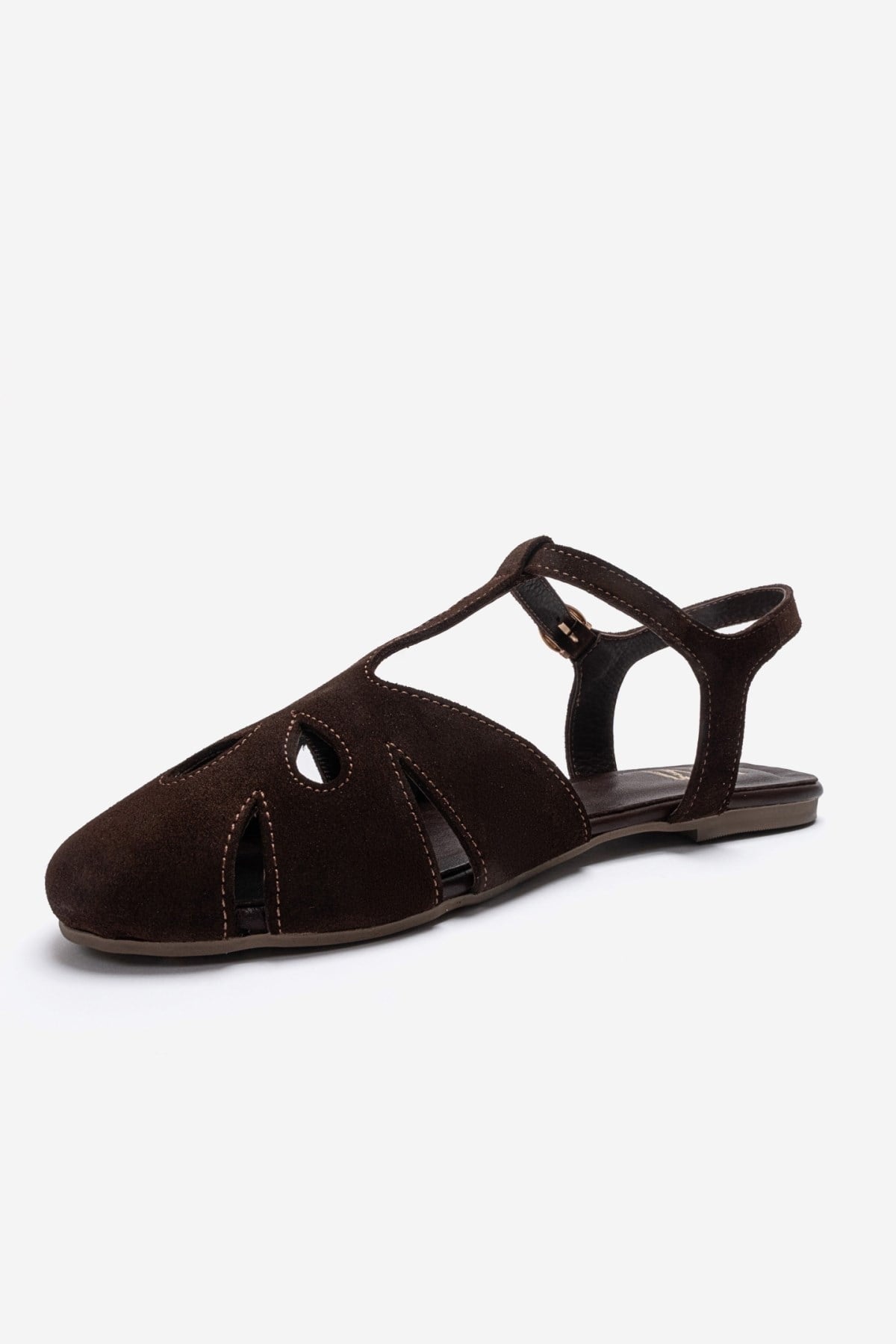 NATHALIE - Brown Genuine Leather Sandal – top view showing leather, suede, SimmiUnique