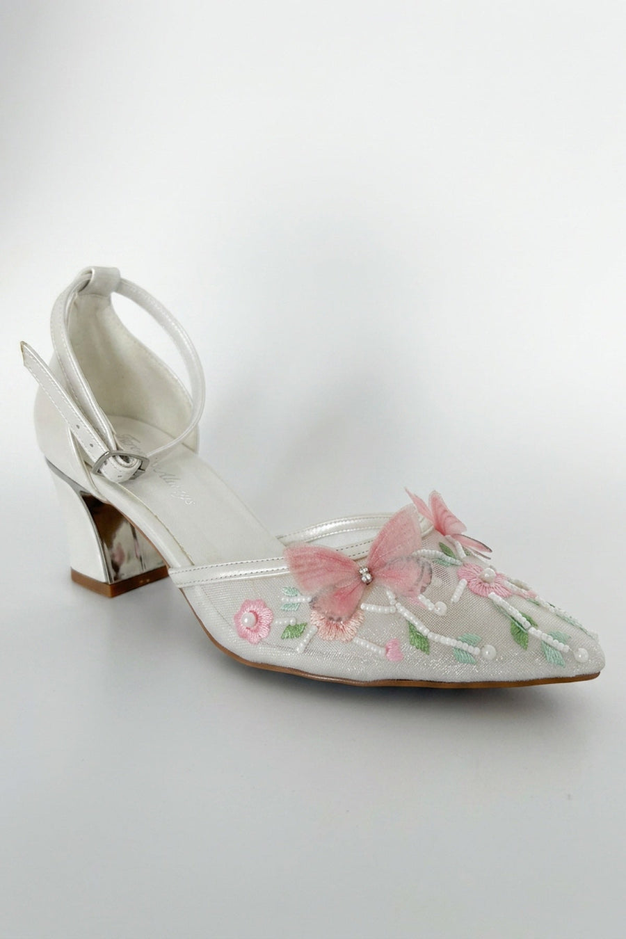 Iry Ivory Butterfly Embroidered Mesh Pumps