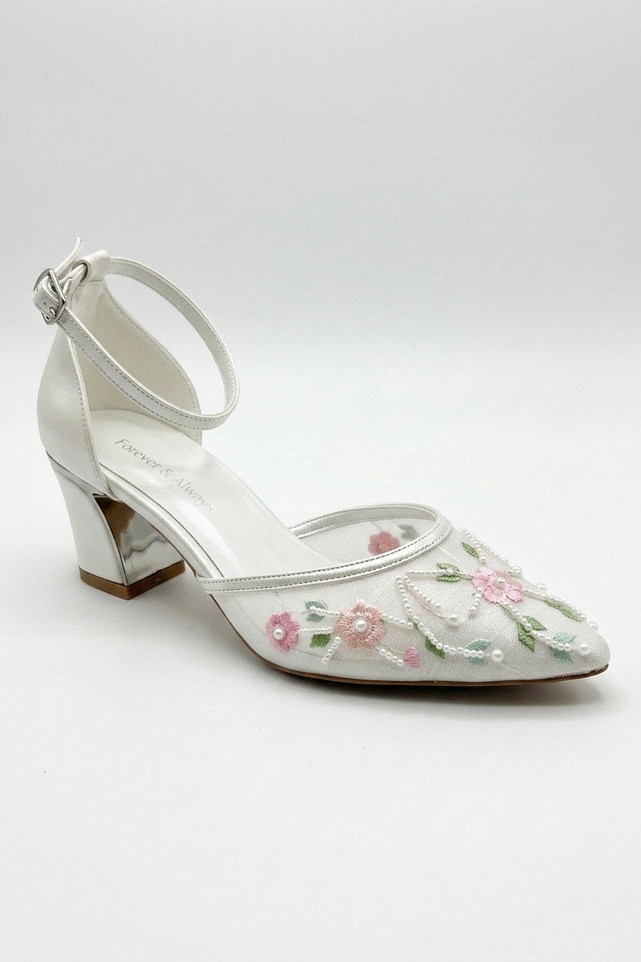 Lorelai Ivory Embroidered Mesh Pumps