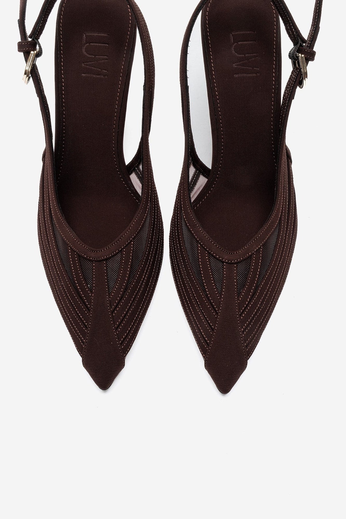 Fauna - Dark Brown Satin Stiletto Pump – side view showing satin, SimmiUnique