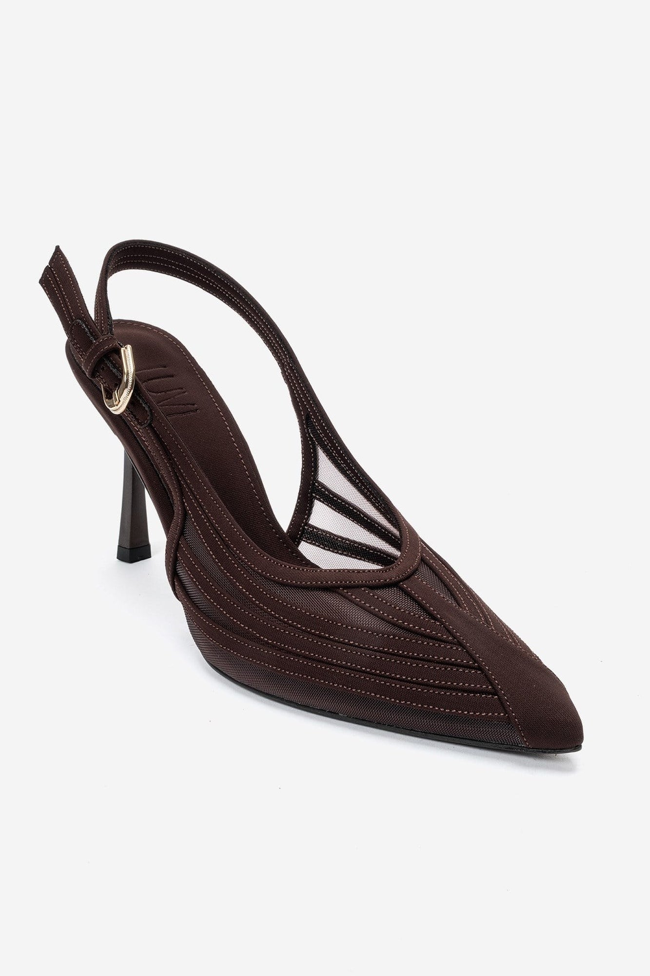 Fauna - Dark Brown Satin Stiletto Pump – detail view showing satin, SimmiUnique