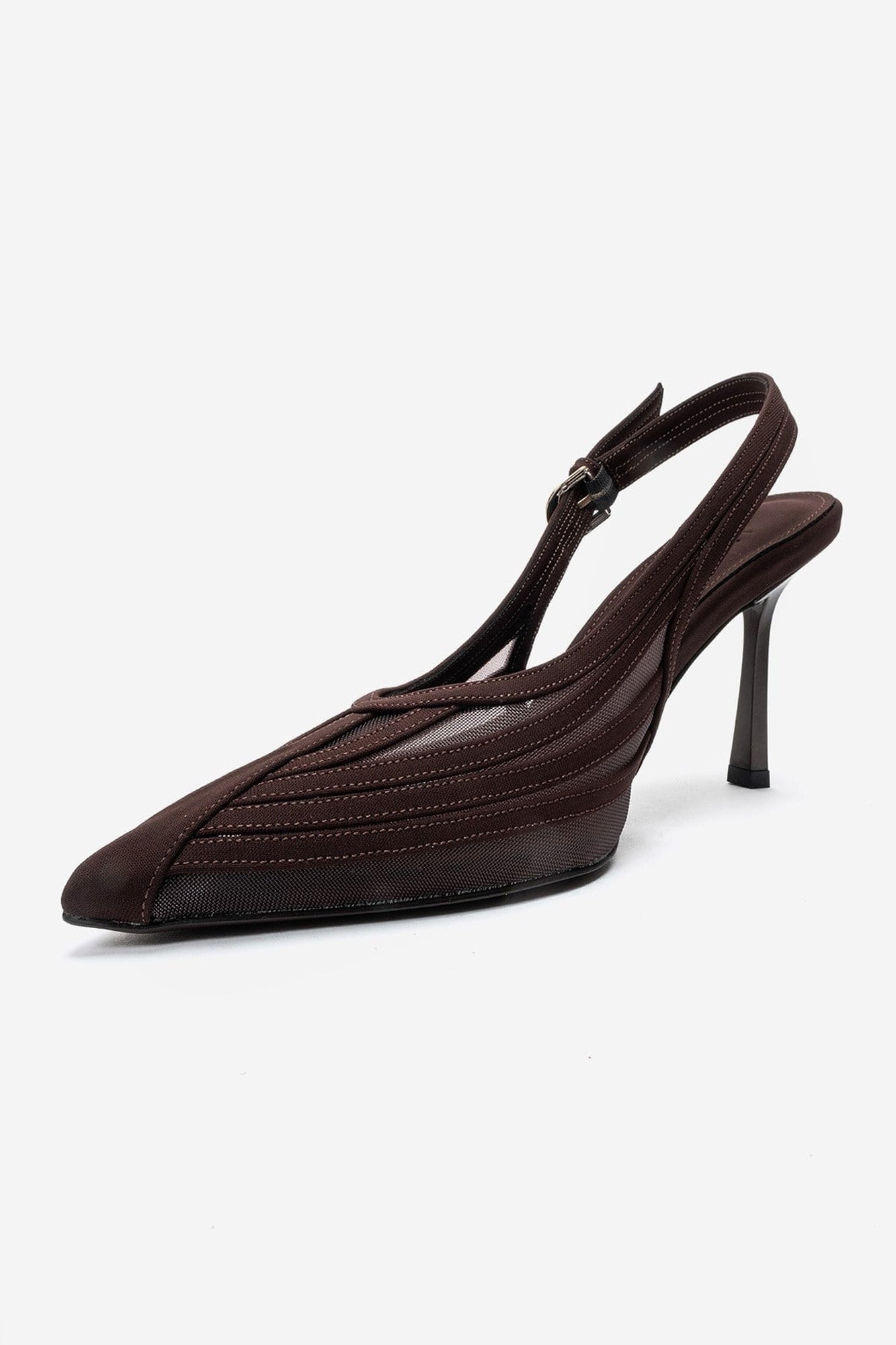 Fauna - Dark Brown Satin Stiletto Pump – top view showing satin, SimmiUnique