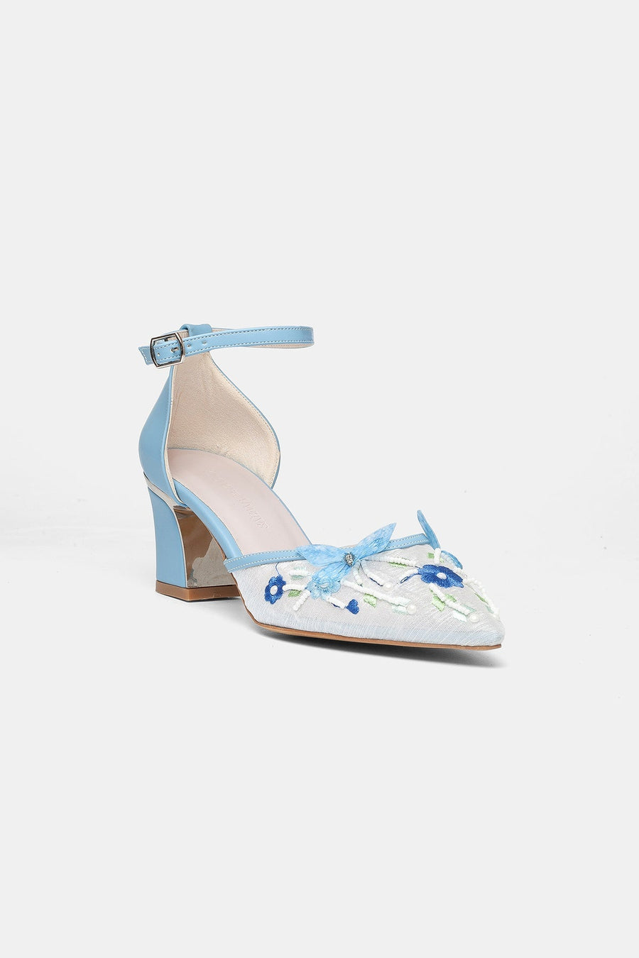 Iry Blue Butterfly Embroidered Mesh Pumps