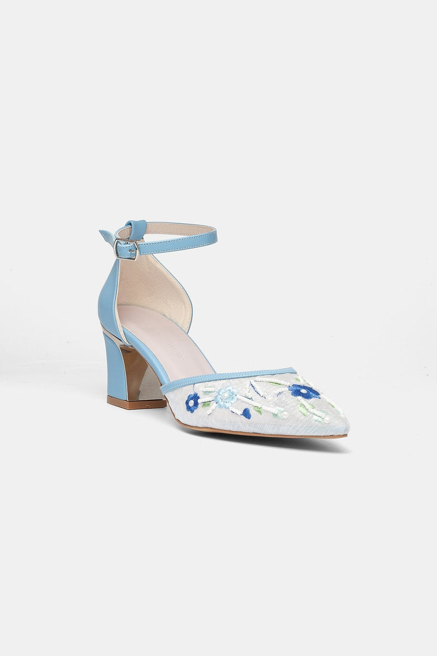 Lorelai Blue Embroidered Mesh Pumps