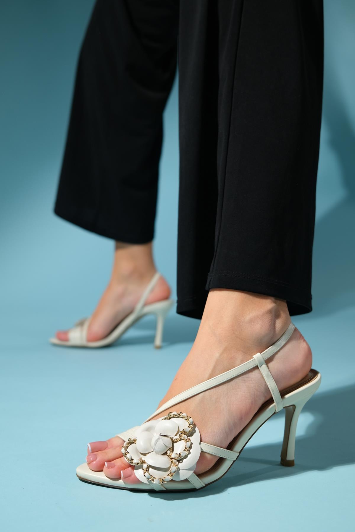 Publi - Beige Stiletto Heeled Shoe – side view showing leather, SimmiUnique