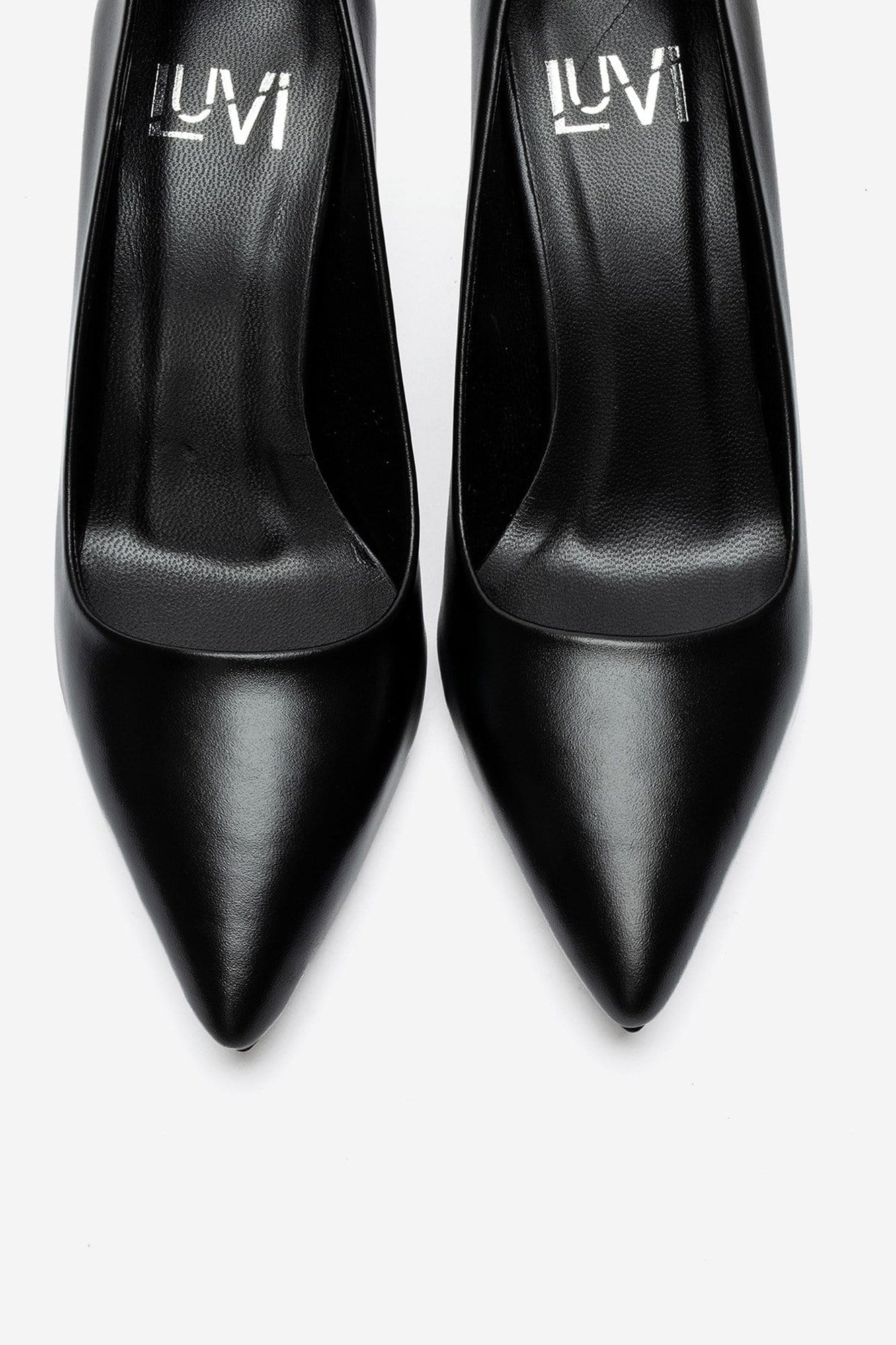 Clyde - Black Genuine Leather Stiletto Pump – side view showing leather, black, SimmiUnique