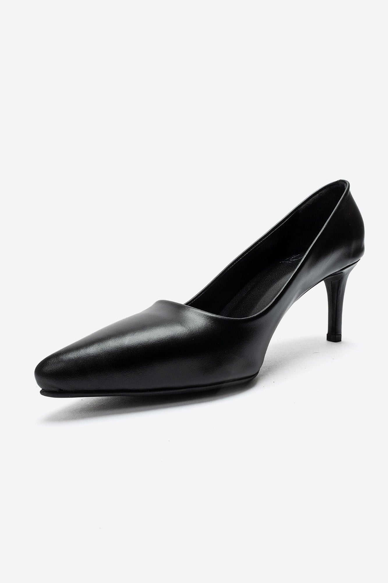 Clyde - Black Genuine Leather Stiletto Pump – top view showing leather, black, SimmiUnique