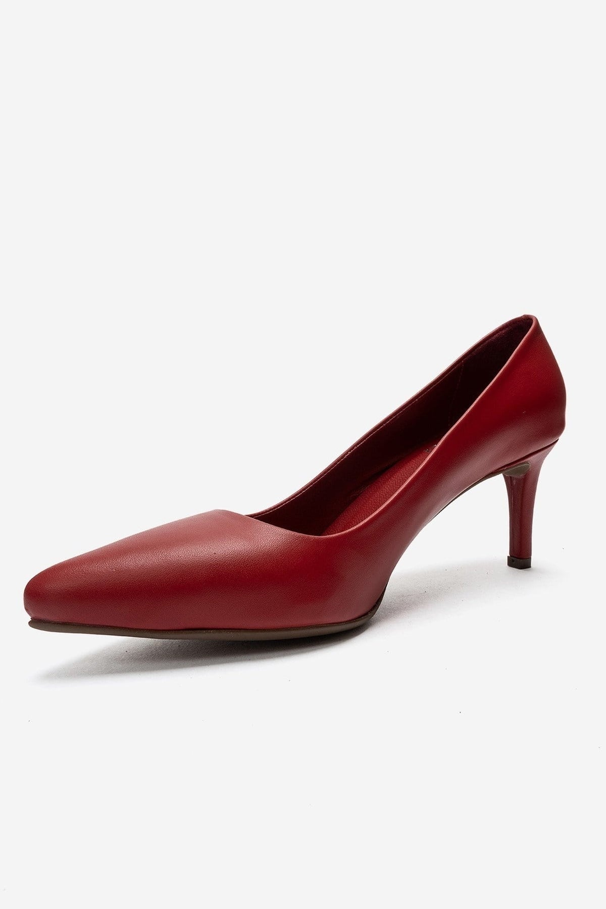CLYDE - Red Genuine Leather Stiletto Pump – top view showing leather, red, SimmiUnique
